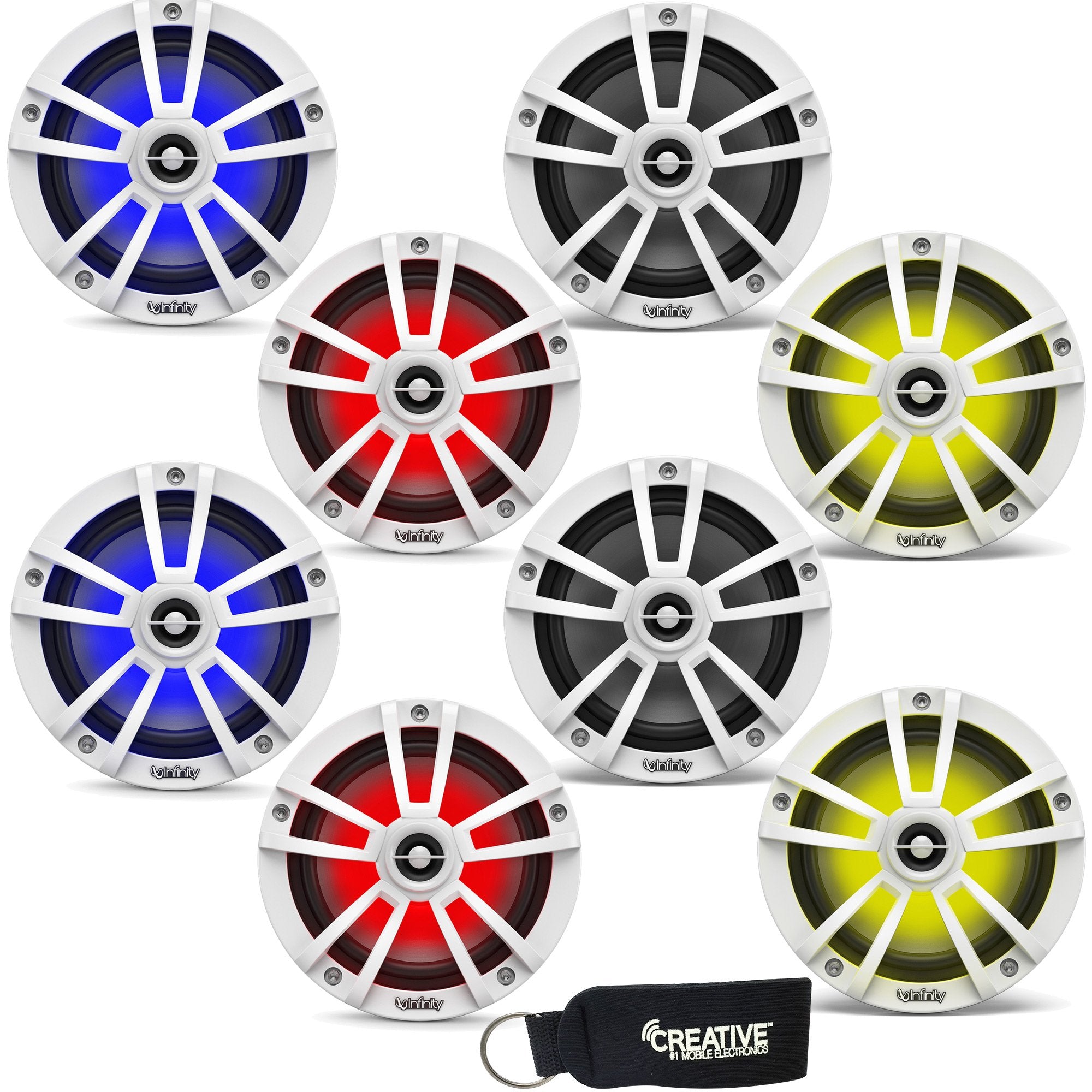 Infinity Marine Bundle - Four Pairs of Infinity 622MLW Marine 6.5 Inch RGB LED Coaxial Speakers - White