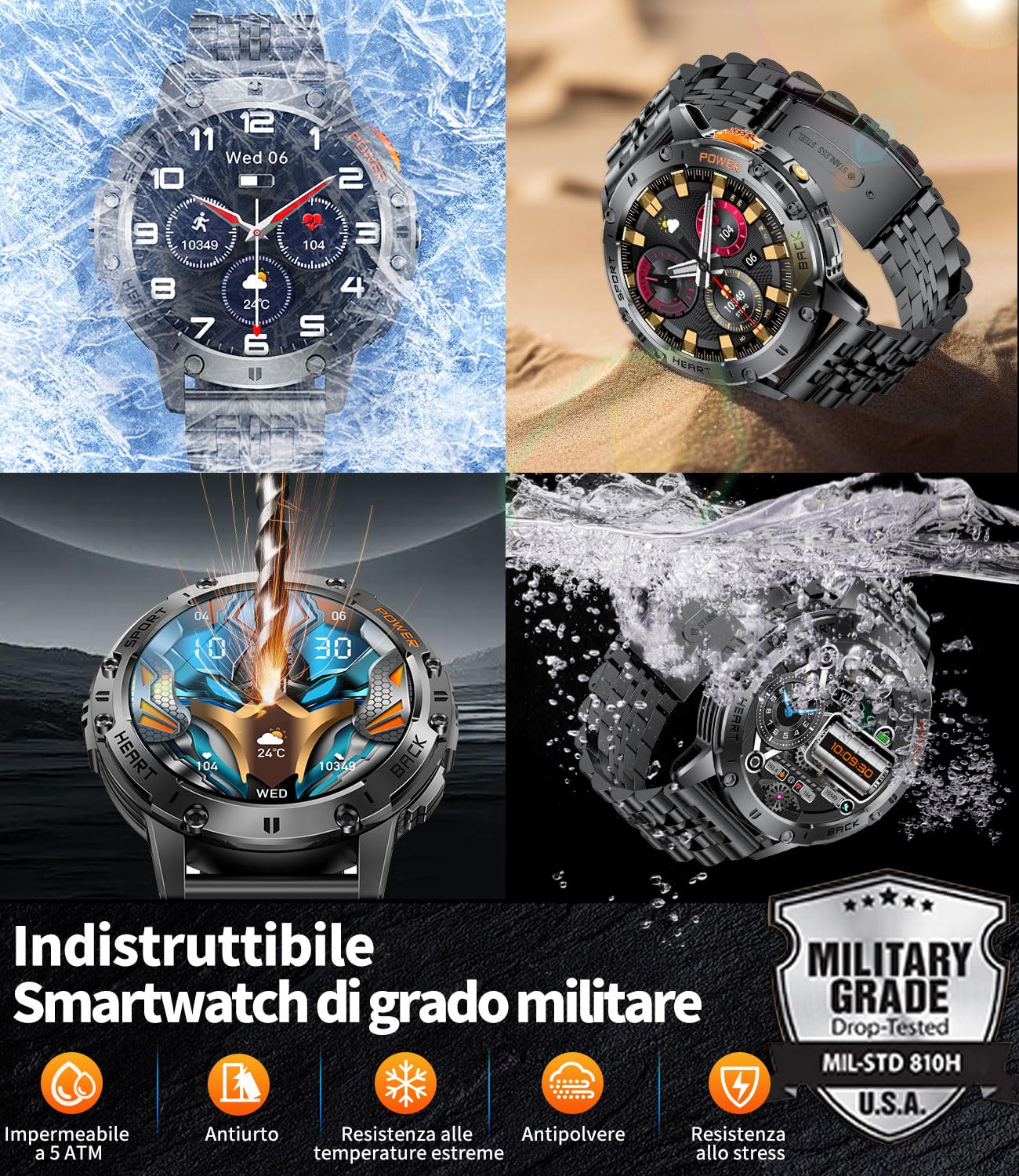 Esfoe Smart Watch For Men(3 Straps),1,43 ' ' Amoled Military Smart Watch For Men With Led Flashlight/530Mah Large Battery/5Atm W