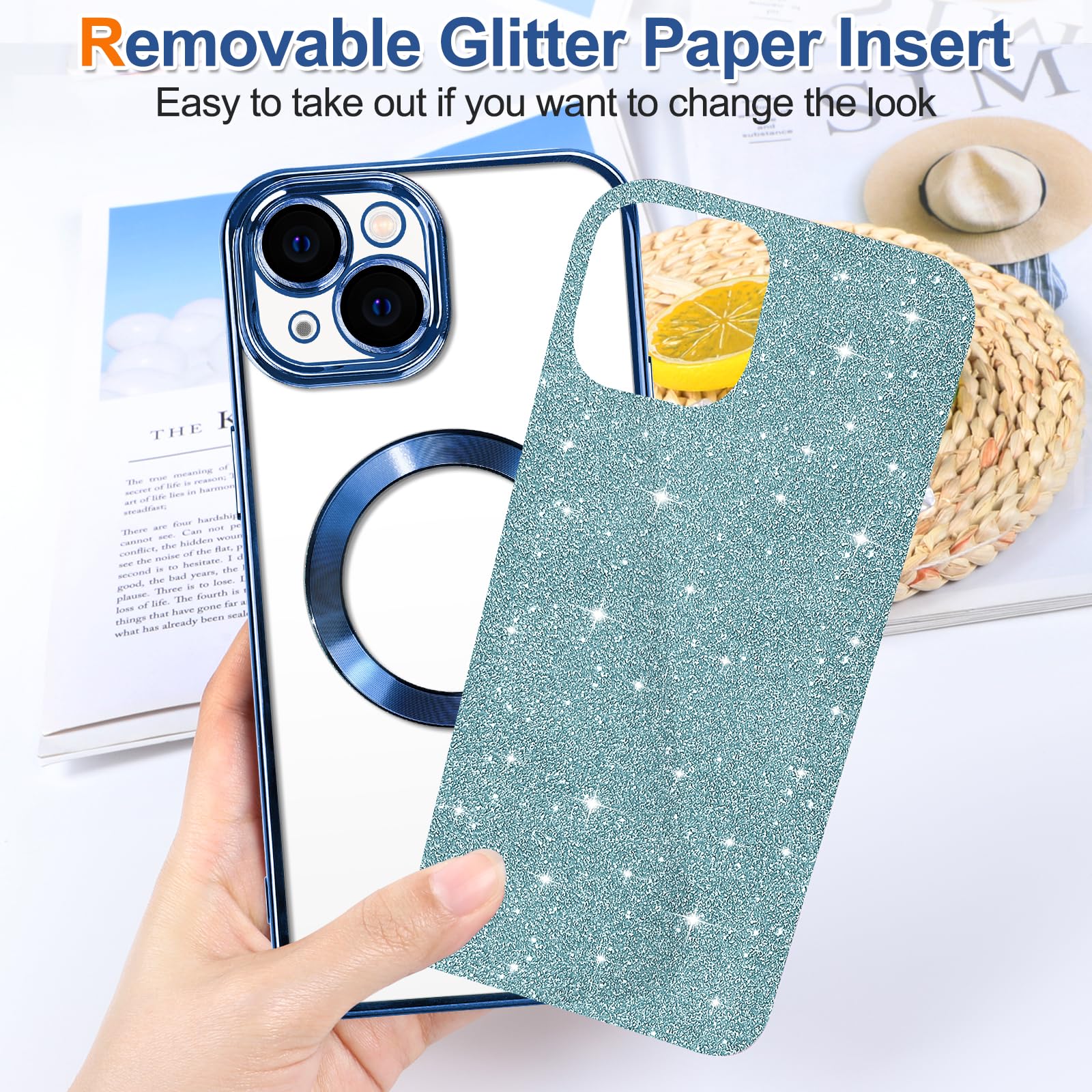 Hython For Iphone 13 Case Glitter, Clear Magnetic Phone Case With Camera Lens Protector [Compatible With Magsafe] Bling Sparkle