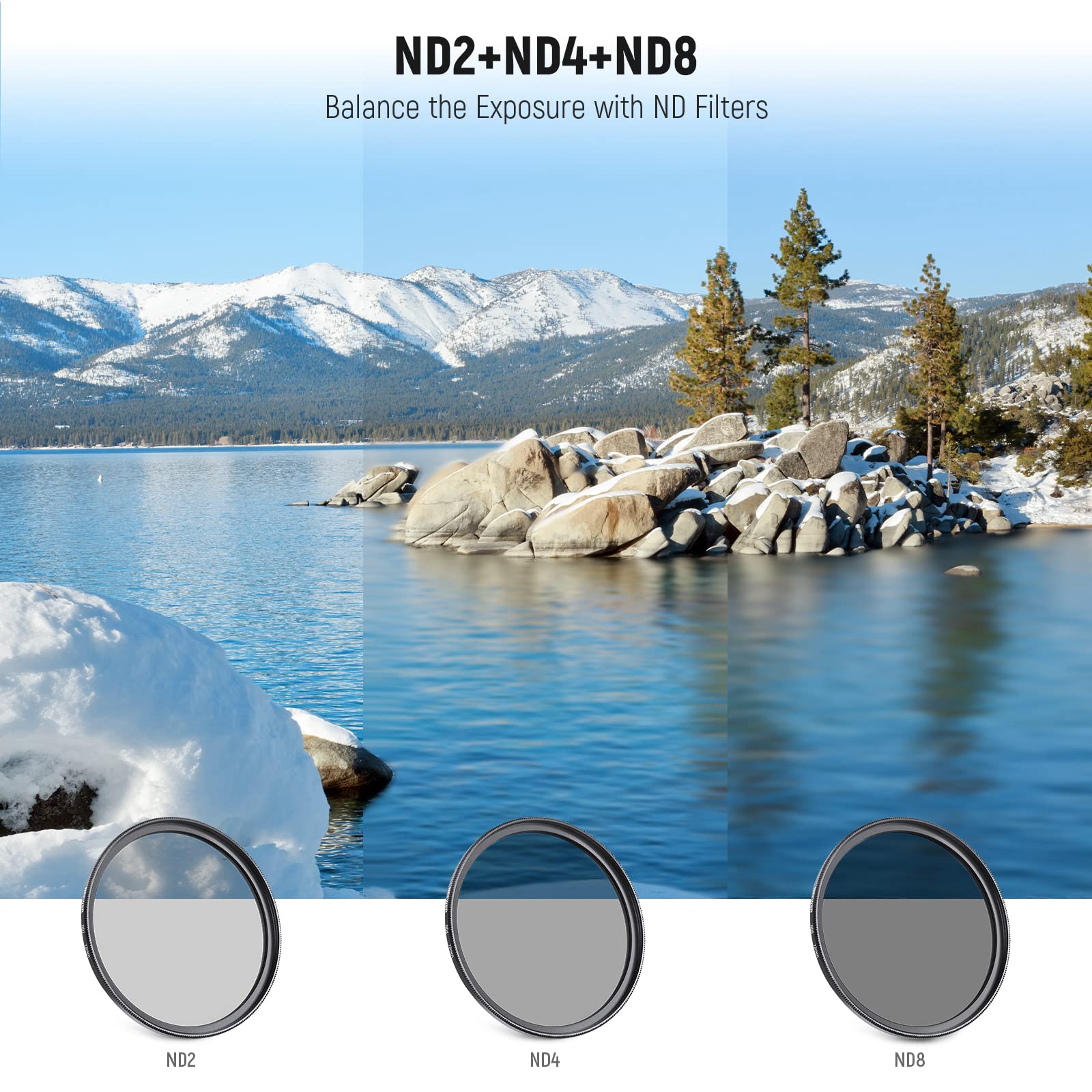 Neewer 72Mm Nd Filter Kit And Lens Accessories, Nd2 Nd4 Nd8 Uv Fld Cpl(Circular Polarizing) Filter Set With Lens Cap/Tulip Shape