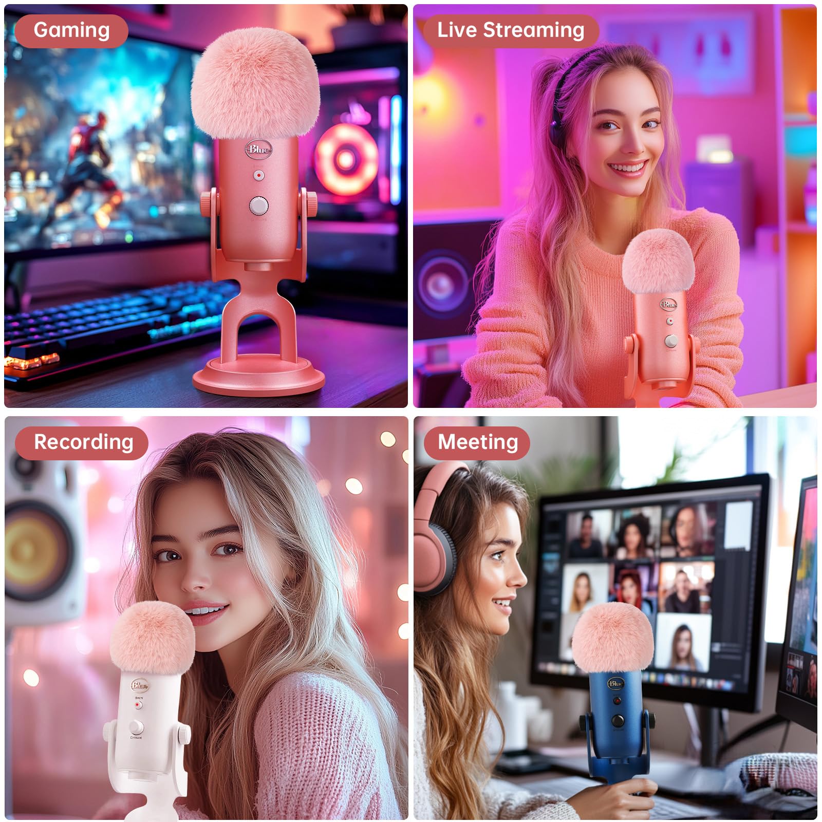 Phantaccy Pop Filter/Windscreen For Blue Yeti And Yeti Pro Microphones, Furry Mic Cover For Wind And Ambient Noise Reduction
