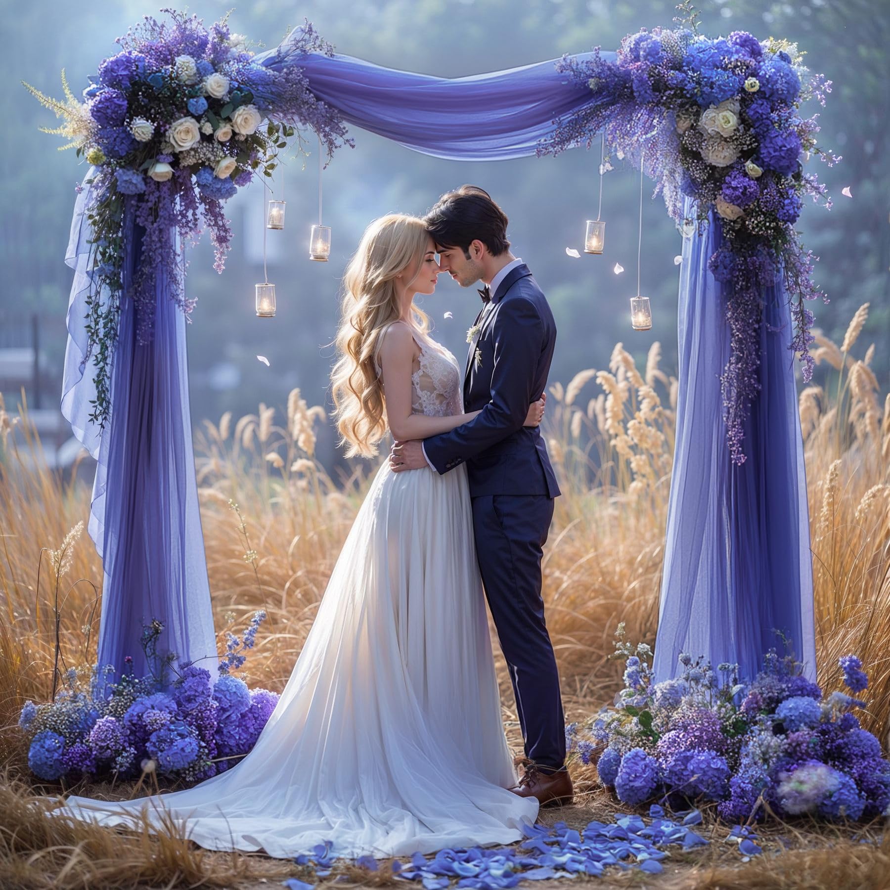 Wedding Arch Draping Fabric, 1 Panel 6 Yards Wedding Backdrop Curtains For Ceremony Navy Blue Sheer Fabric Curtains For Party Ce