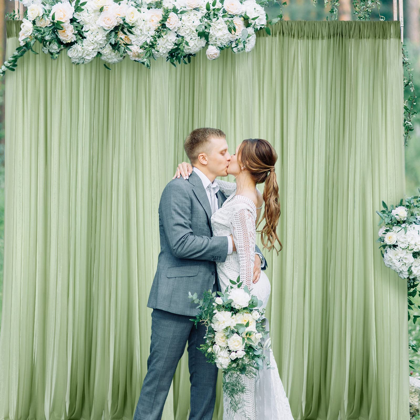Bbto 2 Panels Sage Green Backdrop Curtain 5Ft X 10Ft Polyester Wrinkle Free Green Photo Curtains Drapes Fabric Decoration For We