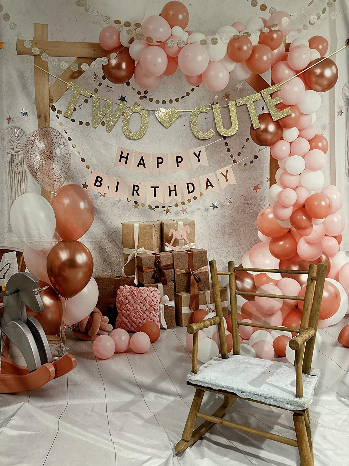 Imirell First Birthday Baby Girl Backdrop 5Wx7H Feet Cake Smash Pink Balloon Present Sweet Princess Little Girl 2Nd Birthday Photography Backgrounds Decorations Banners Photo Shoot Decor Props Fabric