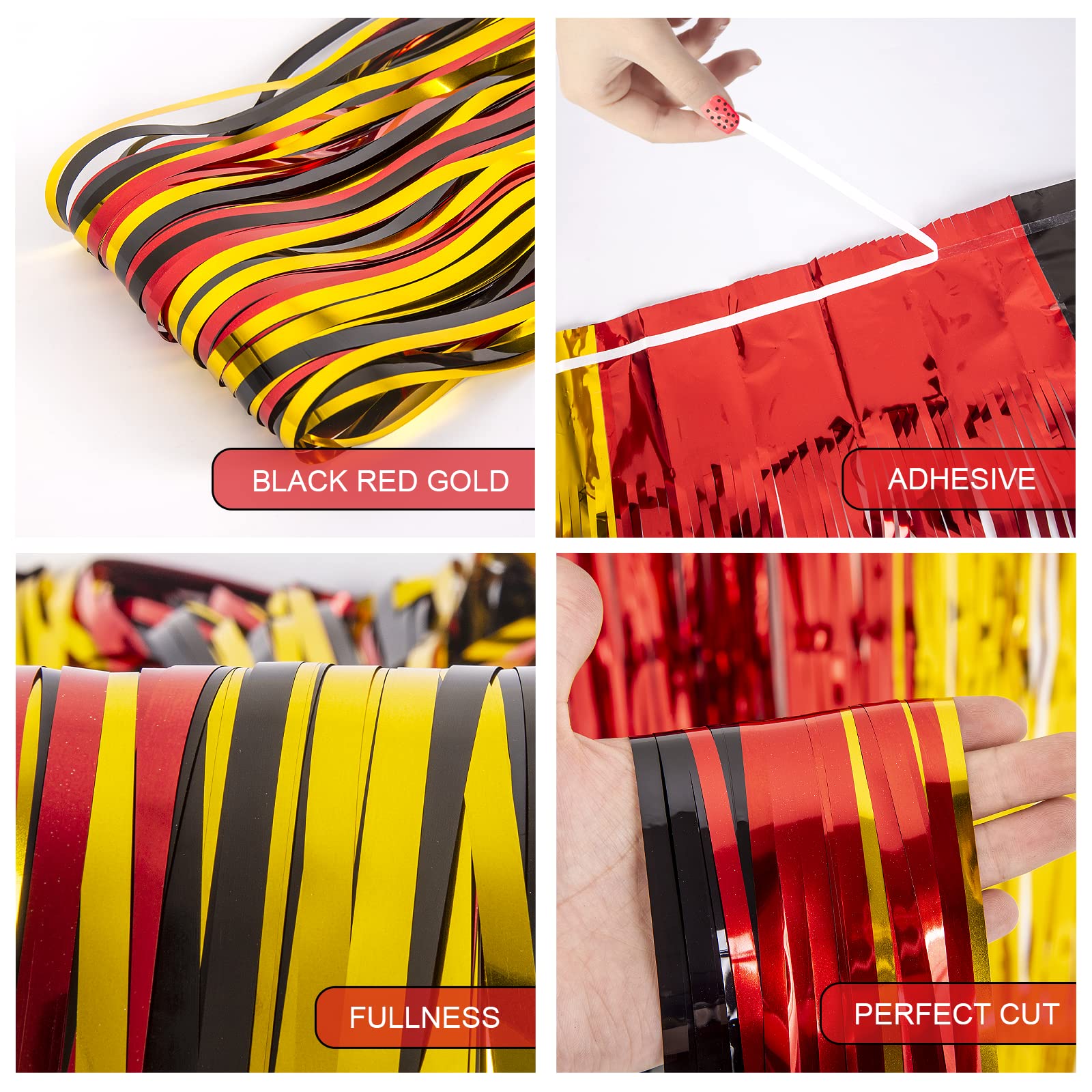 Lolstar 3 Pack Mickey Birthday Party Supplies, 3.3X6.6 Ft Black Red Gold Tinsel Foil Fringe Curtains, Cartoon Mouse Photo Booth