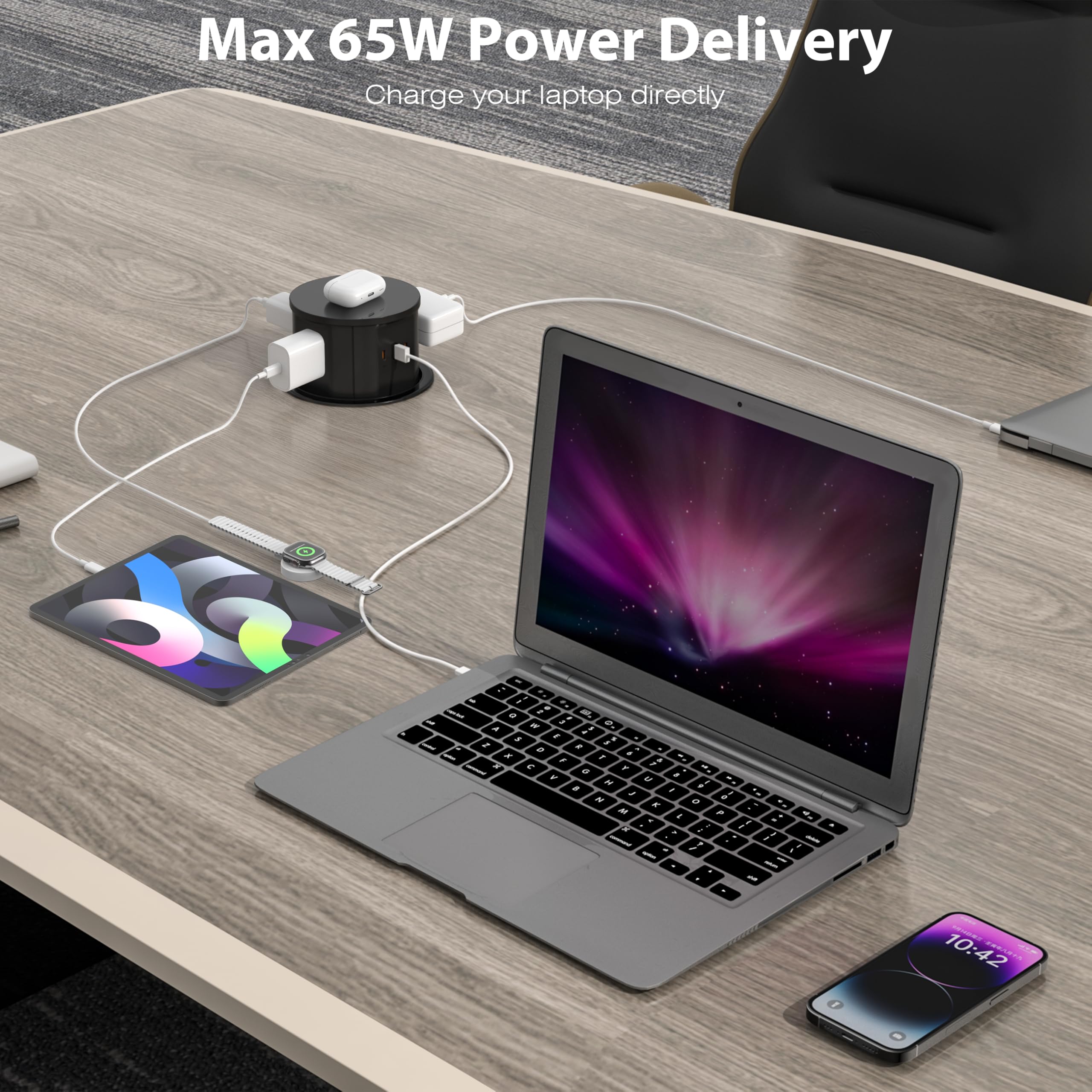 Annquan 20 Amp Pop Up Countertop Outlet With 15W Wireless Charger,Max 65W Power Delivery,4.75'' Pop Up Electrical Outlet With 3