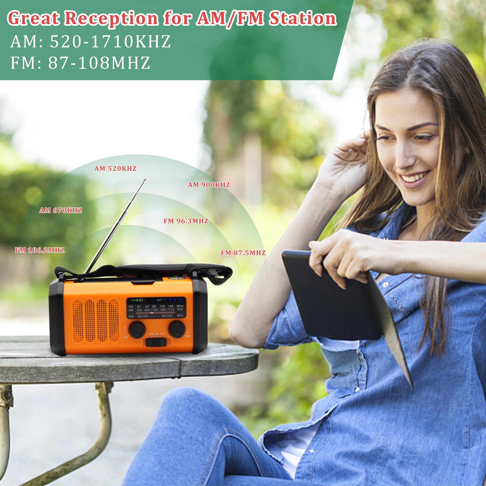 Emergency Hand Crank Weather Radio With 10000Mah Battery Backup,Type C Charging Portable Solar Am Fm Noaa Radio With Usb Charger
