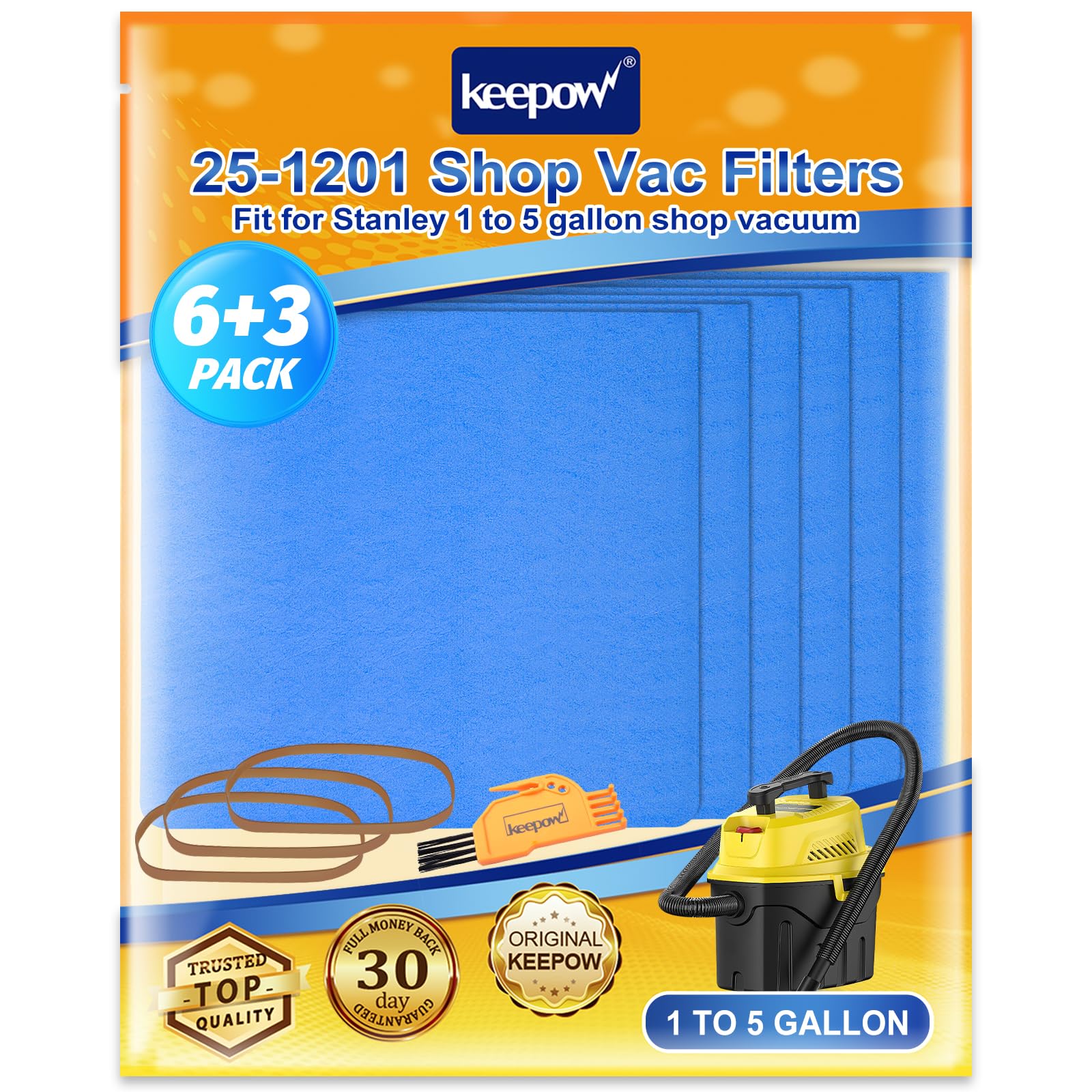 Keepow Shop Vac Filters Compatible With Stanley 1 6 Gallon Wet/Dry Vacuums Sl18910P 3, Sl18129, Sl18133, Part# 25 1201 (6 Pack)