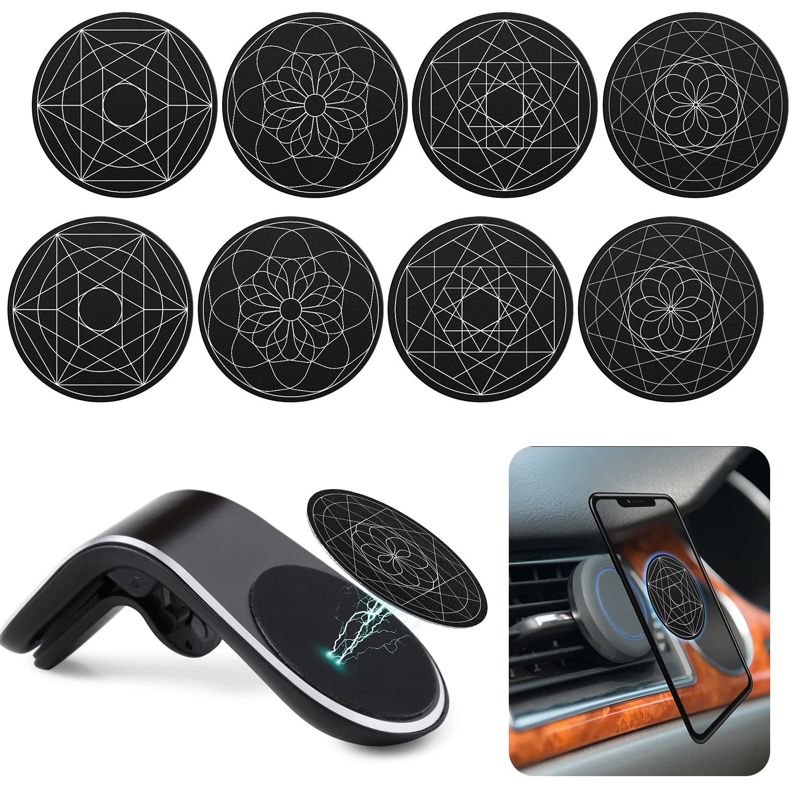 Weewooday 8 Pcs Phone Magnet Car Metal Mount Plate For Cell Holder Compatible With Magnetic Car Mounts Replacement Sticker(Simpl