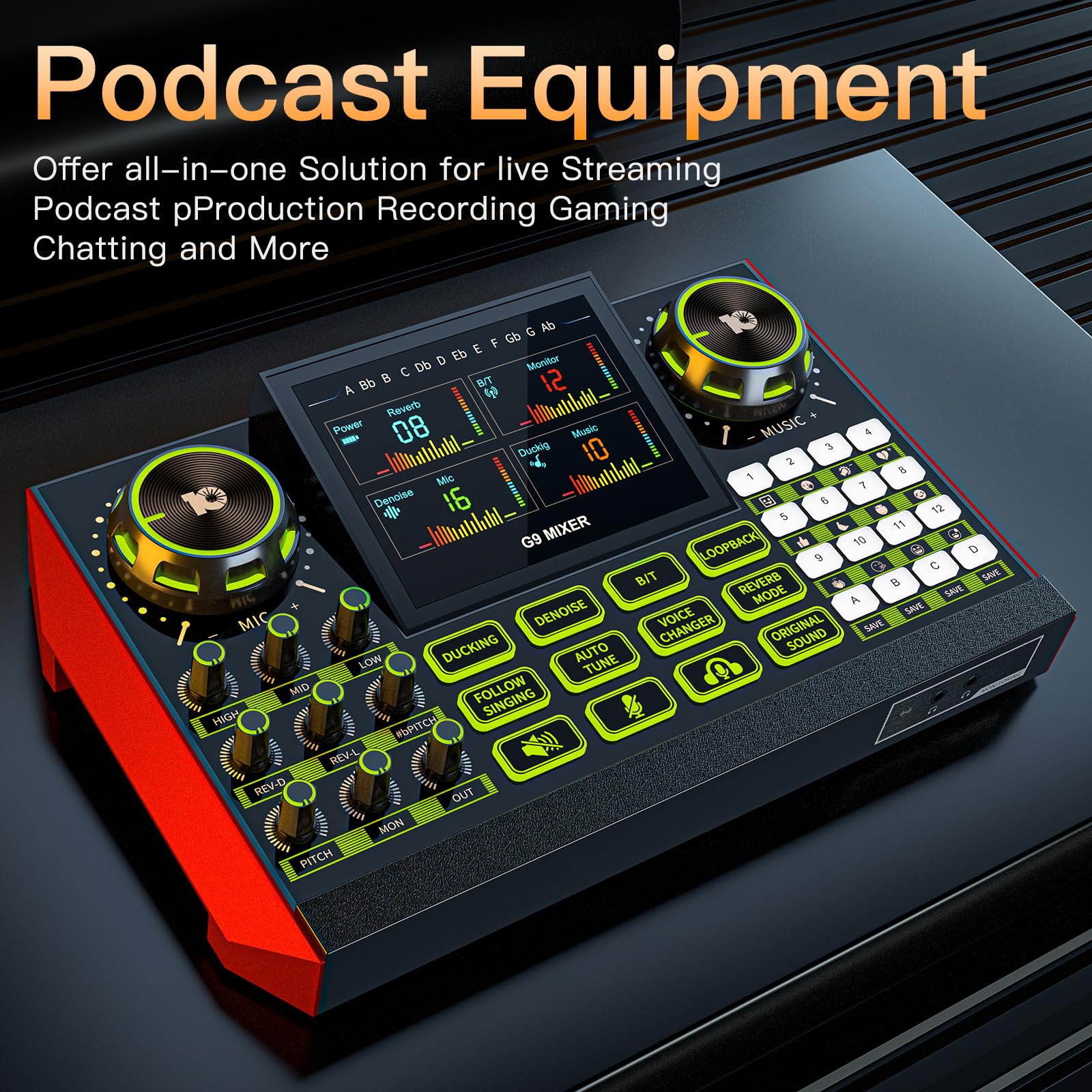 Audio Mixer, Suitable For Live Streaming, Singing, And Gaming On Computers/Phones; Podcast Mixer With Real-Time Sound Card, Nois