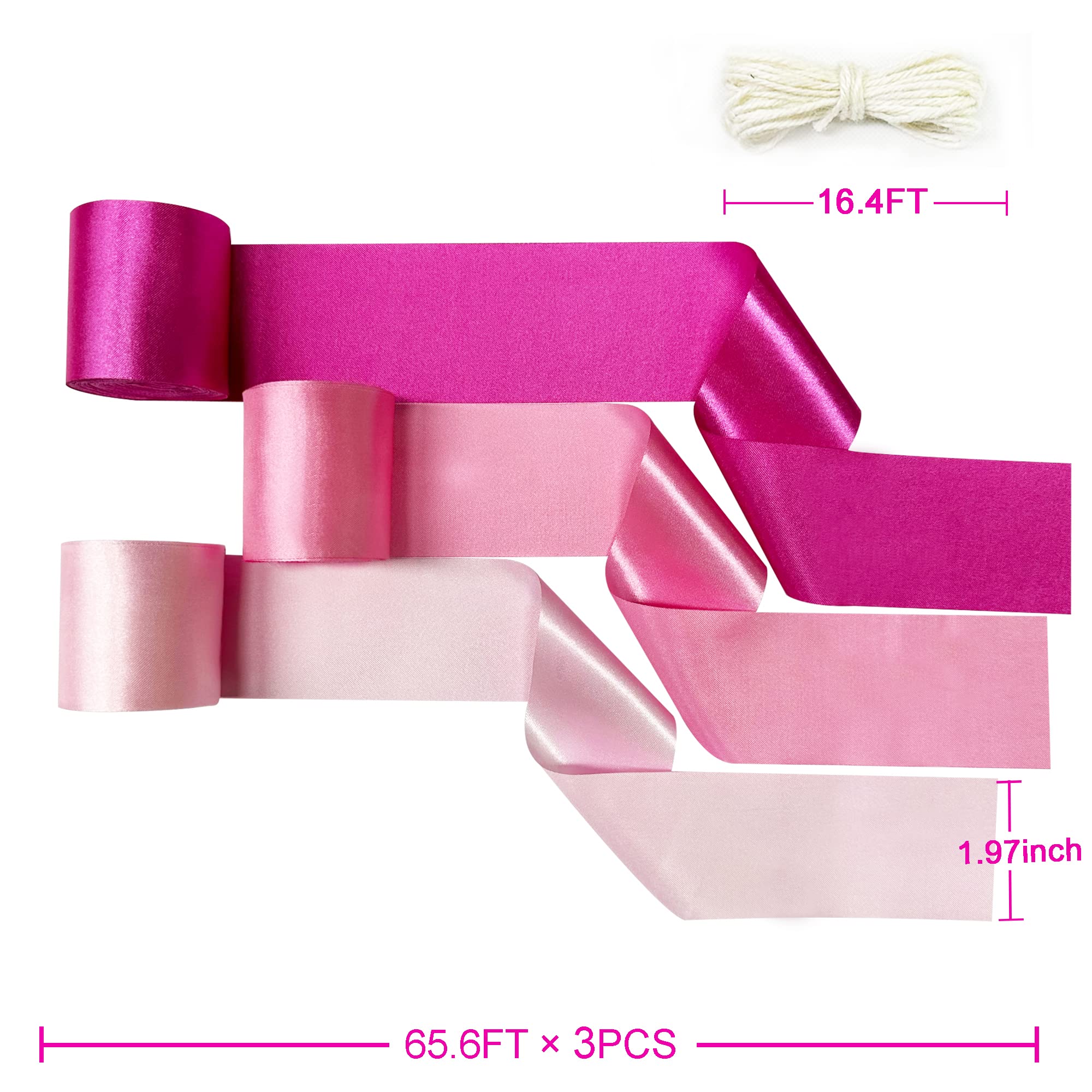 Hot Pink Party Decorations Ombre Pink Satin Ribbon Streamer Backdrop 197 Ft    1.97'' Wide Fringe Hanging Curtain Garland For Ba