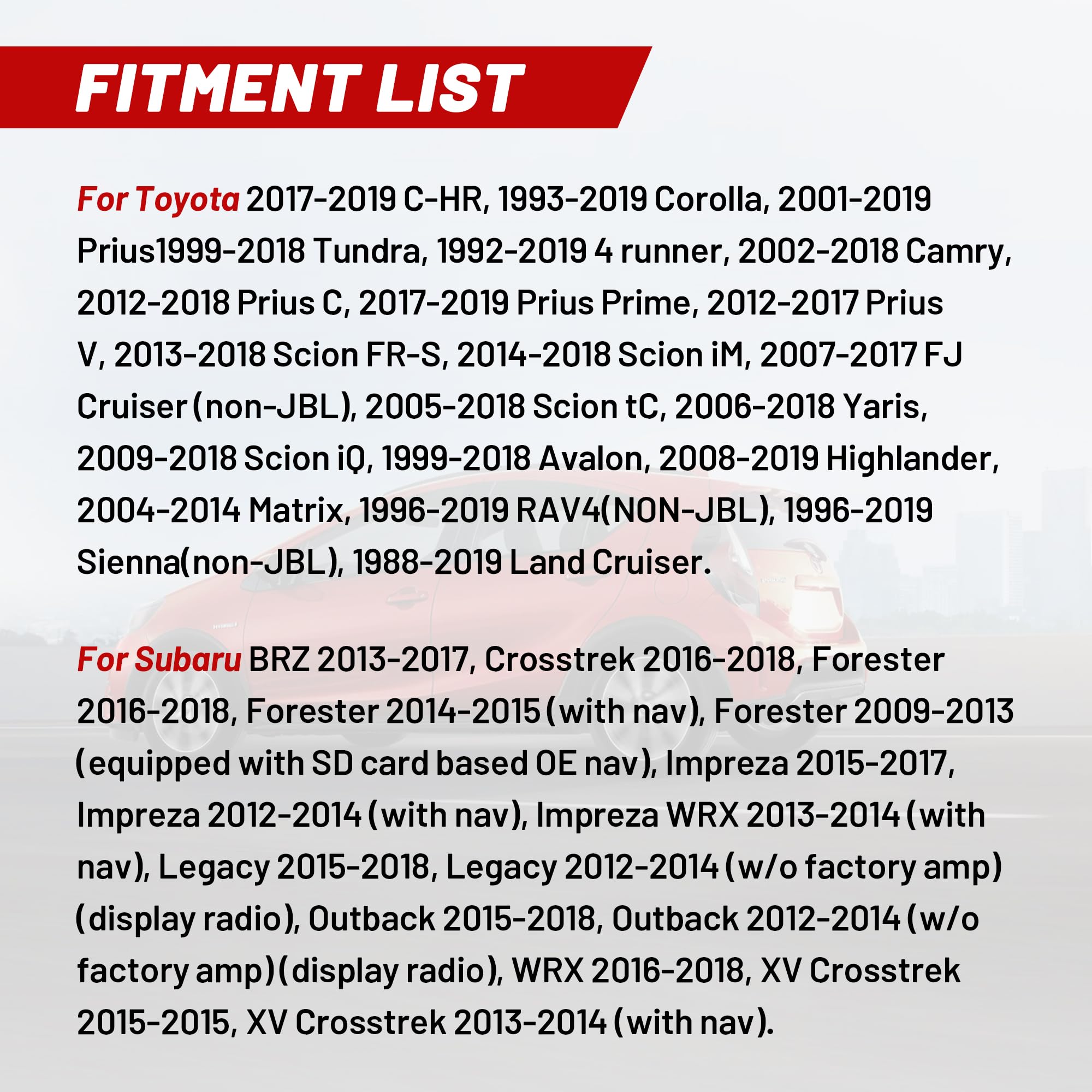 Red Wolf Stereo Harness For 1992 2019 Toyota, 2010 2019 Subaru Aftermarket Radio Wire Harness Female + Male Plug Connector Without Jbl System Add Subwoofer Amplifier