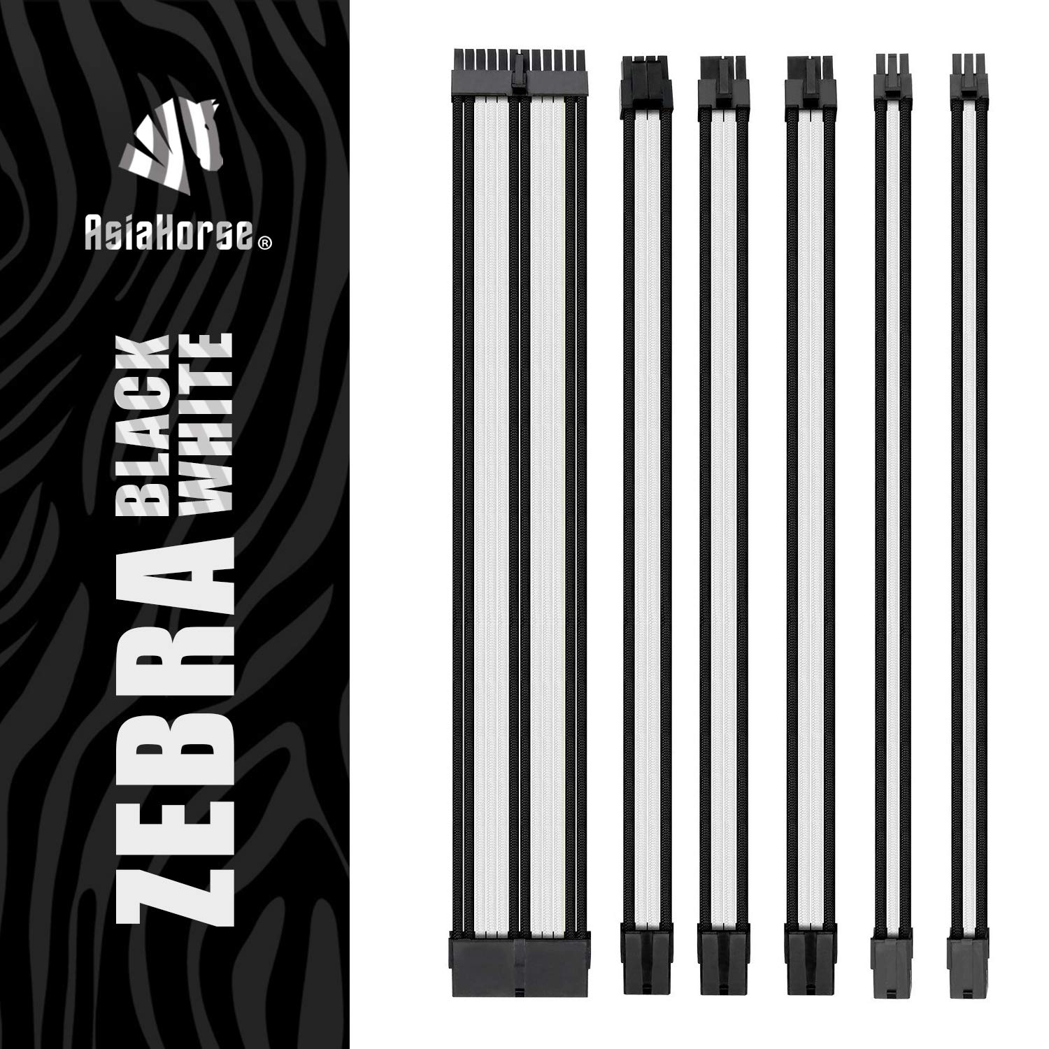 Asiahorse Power Cords 16Awg Psu Cable Extension Sleeved Custom Mod Gpu Pc Audio Video Power Supply Soft Braided Cables With Two Color Comb Kit Atx/Eps/8 Pin Pci E/6 Pin Pci E(Black Grey Mix)