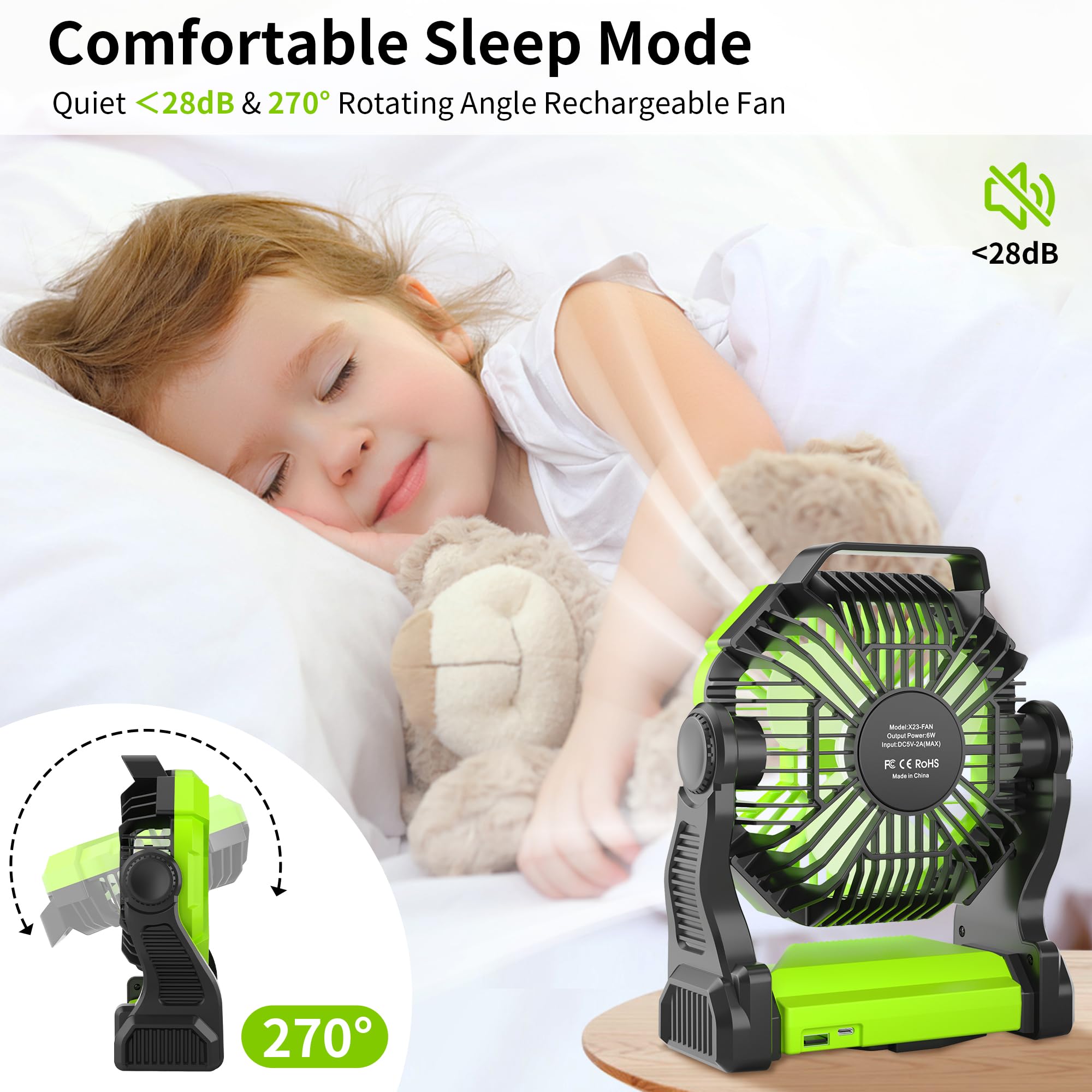 Tdlol Rechargeable Battery Powered Fan, 38H Portable Fan Rechargeable Camping Fan For Tents, 10In Outdoor Travel Fan With Light,
