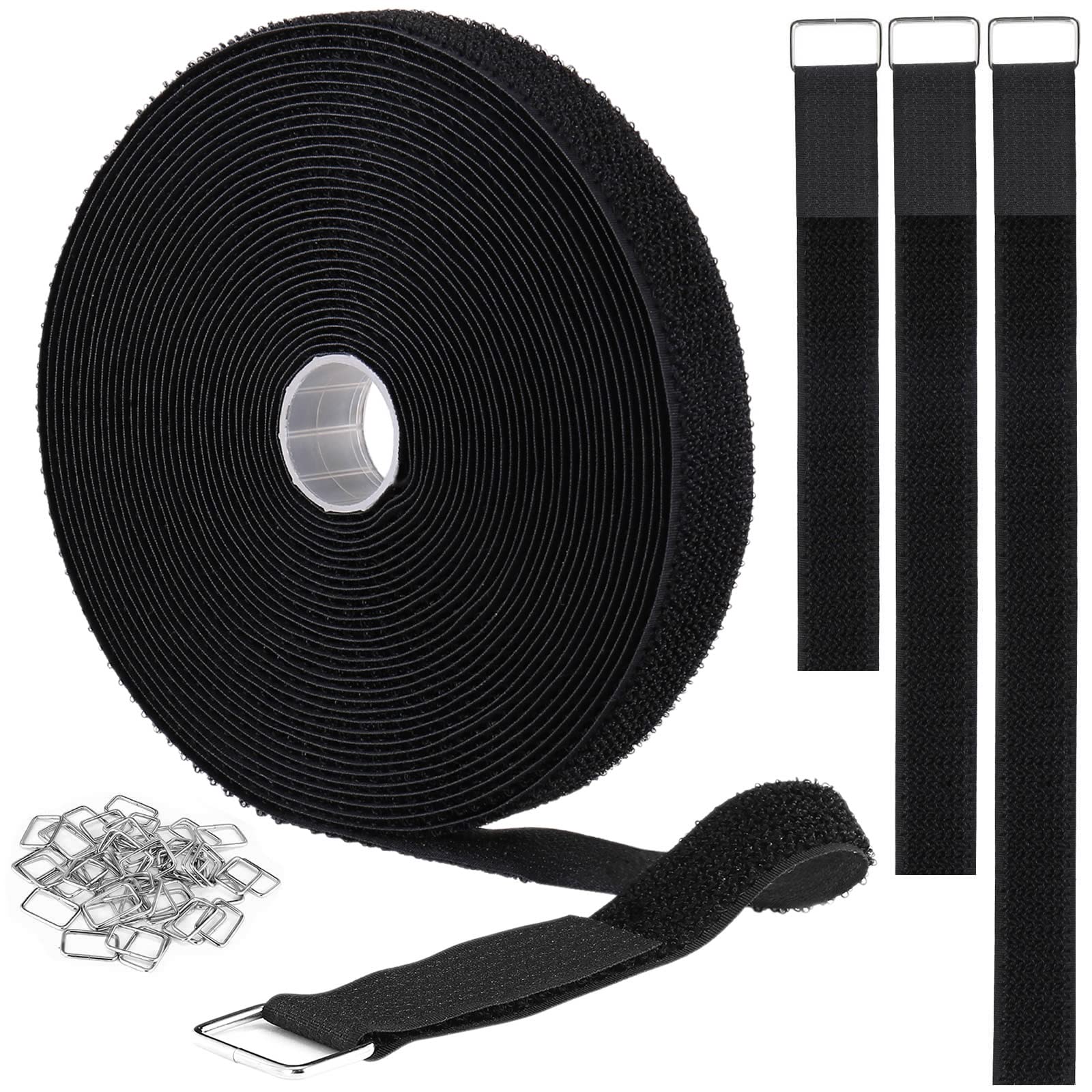 Ymcrlux 1''X64Ft Hook And Loop Straps With 70 Metal Buckles, Adjustable Fastening Cable Straps, Cut To Length Cinch Strap, Reusa