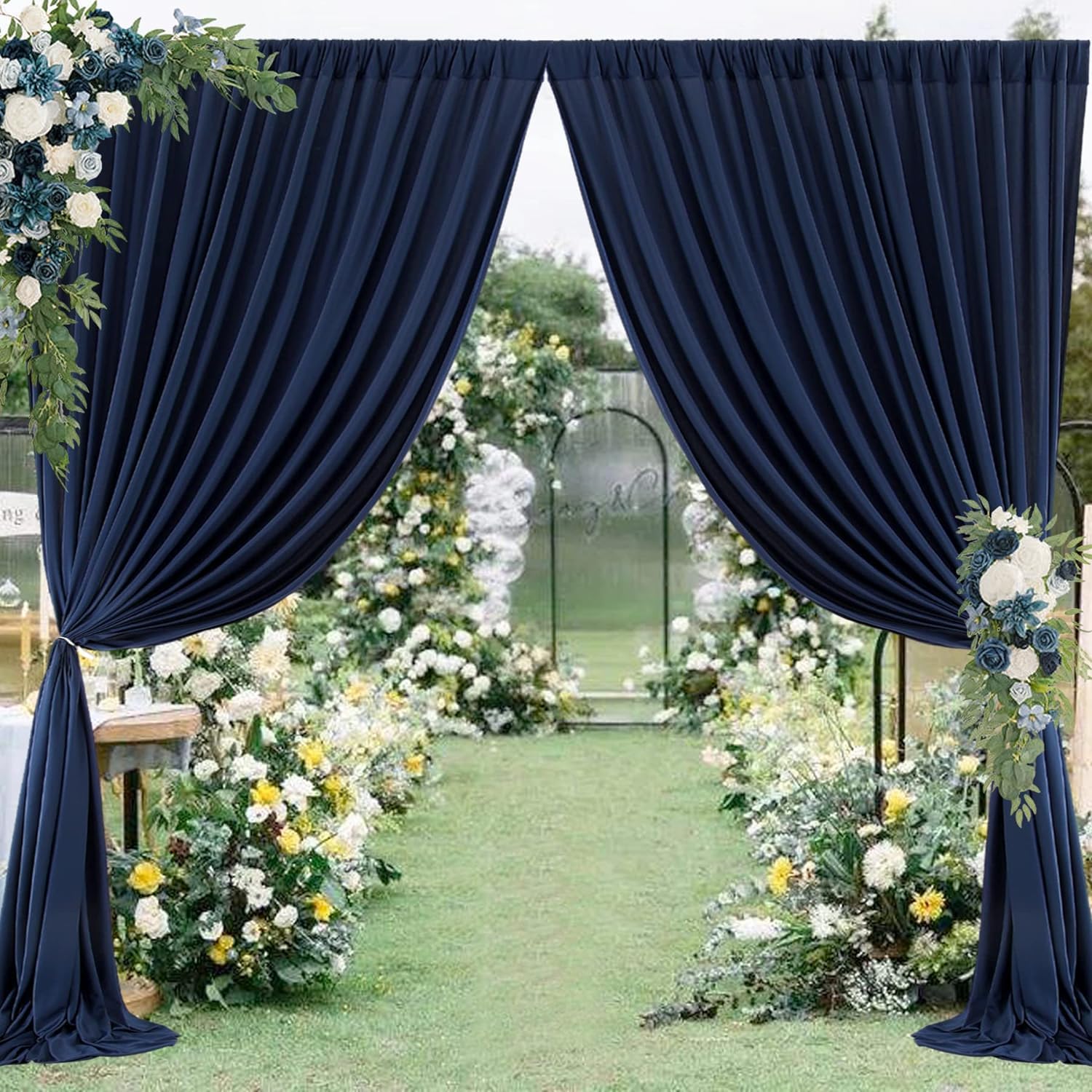 10Ft X 10Ft Wrinkle Free Navy Blue Backdrop Curtains Panels, 2 Panels 5X10Ft Silky Polyester Photo Backdrop Drapes For Birthday