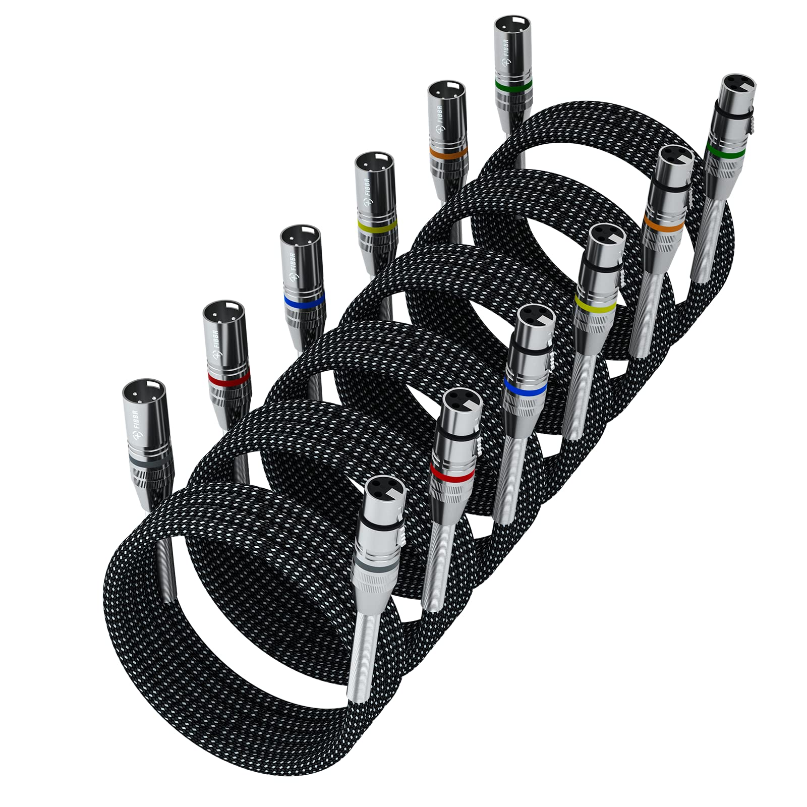 Fibbr 10Ft 6 Pack Xlr Cables Nylon Braided, Microphone Cable Xlr Male To Female Mic Cable Heavy Duty Balanced Microphone Cord For Preamps/Speaker Systems And Studio Harmonizers