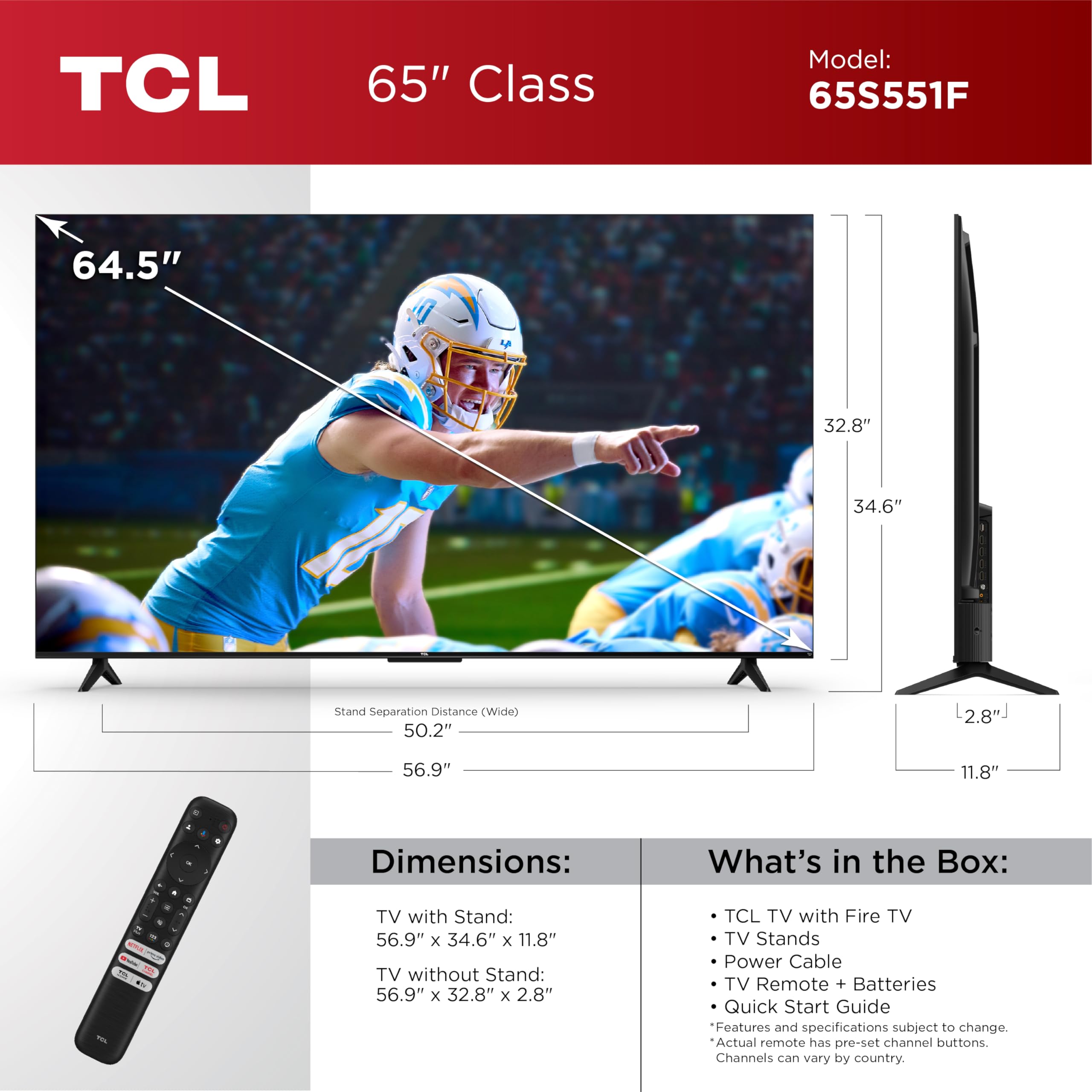 TCL 65-Inch 4K UHD Smart TV (2024 Model) - Dolby Vision, HDR PRO+, Dolby Atmos, Alexa Built-in, Apple AirPlay 2 - Black