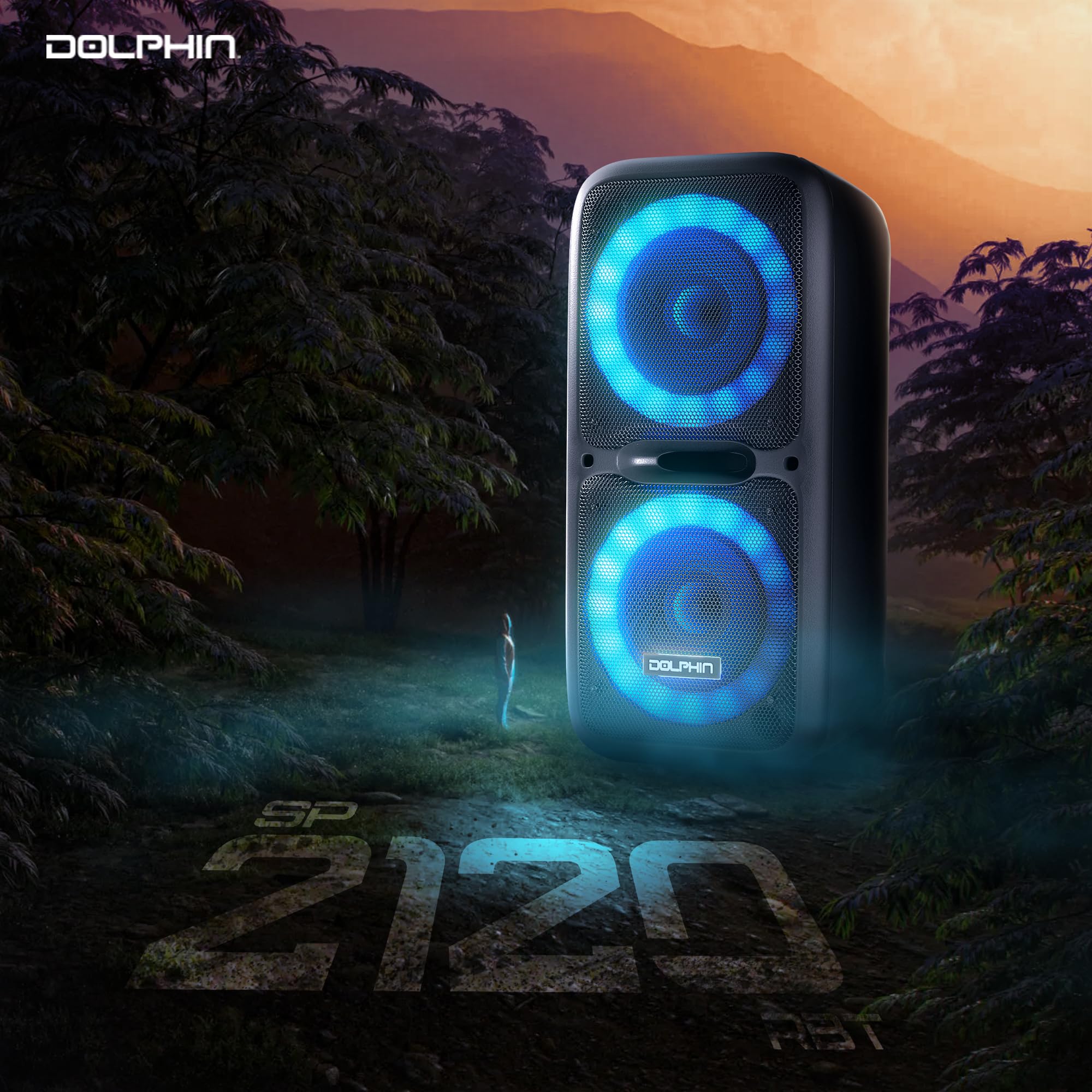 Dolphin Boxparty 2120 Dual 12' Party Speakers   Portable & Rechargeable Sound With Microphone, Bluetooth, Usb, Hi Fi Amp, Powerful Bass, 5 Band Equalizer & Led Lights   Long Battery Life   2X12 Inch