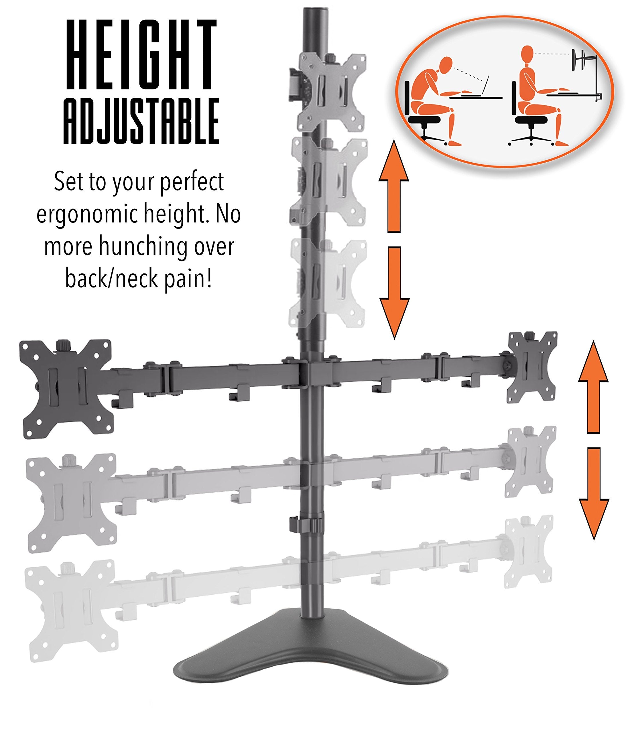 Stand Steady Triple Monitor Desk Stand With Tabletop Base, For Home Or Office Use, Height Adjustable Computer Monitor Stand With Full Articulation Vesa Mounts, Fits Most Lcd/Led Monitors 13 32 Inches