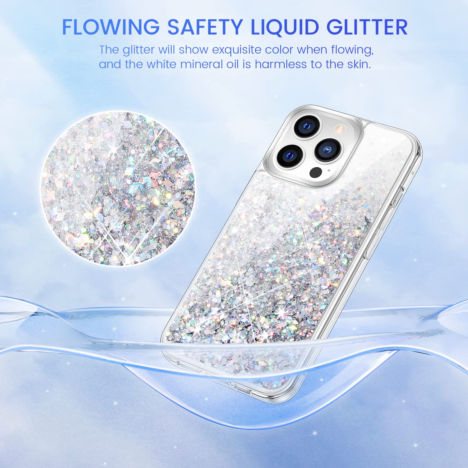 Caka Compatible For Iphone 14 Pro Max Case Glitter For Women Girls With Screen Protector Bling Sparkle Liquid Flowing Quicksand