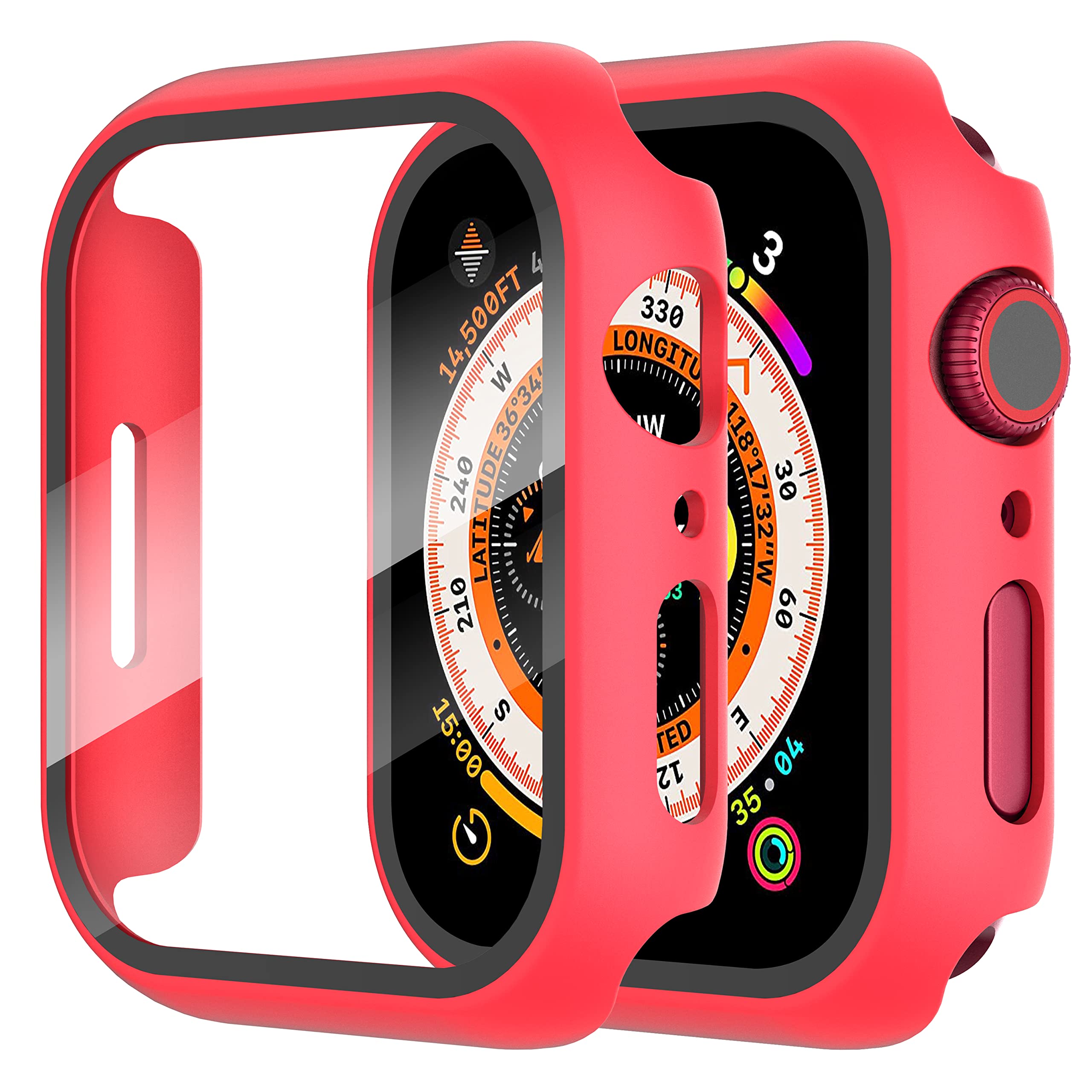 Diruite Apple Watch Series 7 45Mm Case, 2 Pack Tempered Glass Screen Protector, Red