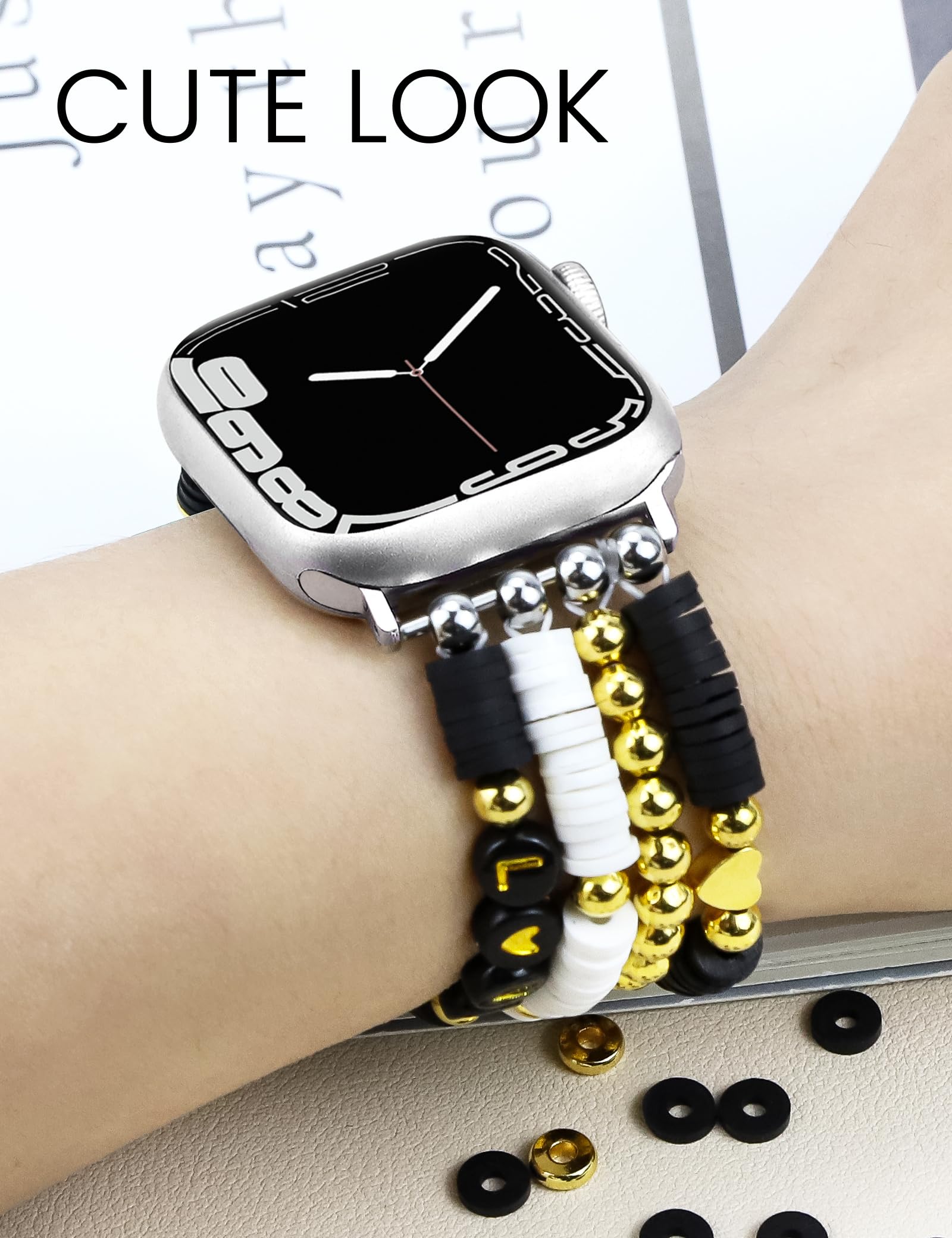 Jr.Dm Beaded Bracelet Compatible With Apple Watch 42Mm 44Mm 45Mm 46Mm For Women, Fancy Handmade Elastic Butterfly Charms Jewelry
