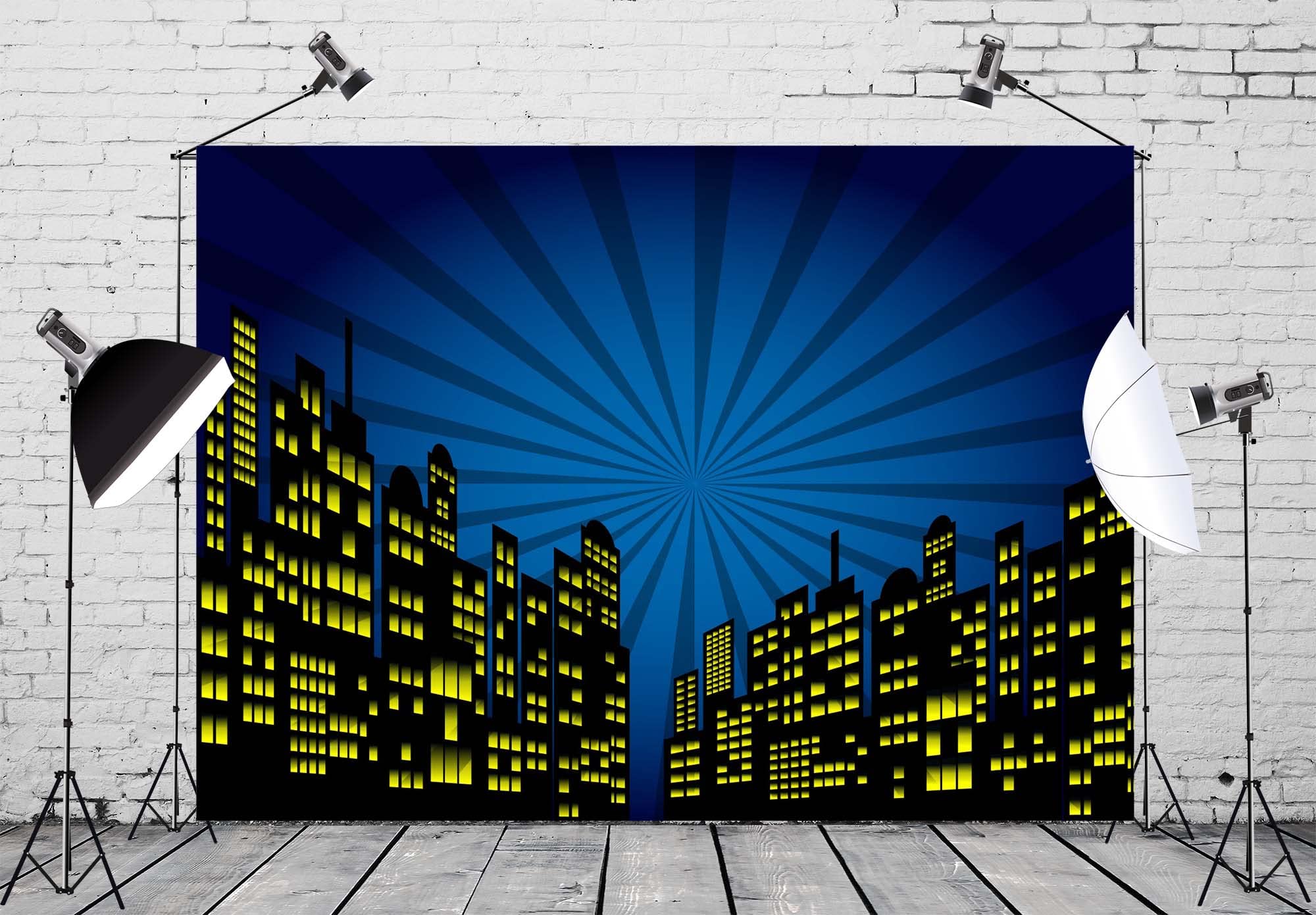 Corfoto 7X5Ft Cartoon Super City Backdrop For Super City Themed Party Supplies City Background Birthday Banner Urban Night View
