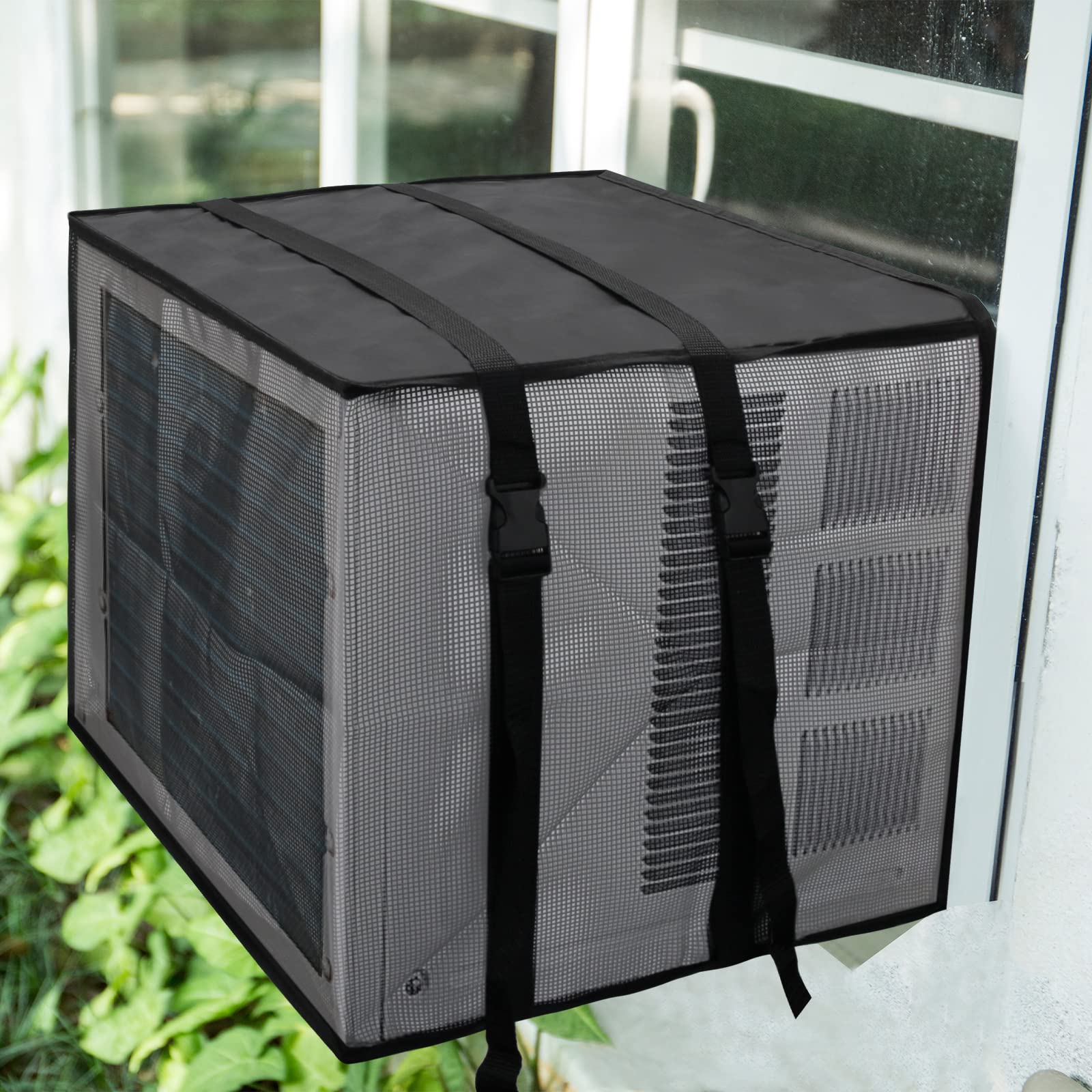 Luxiv Newest Design Mesh Window Air Conditioner Cover Outdoor, Support Window Ac Unit Work Use For Outside Window Ac Cover Black