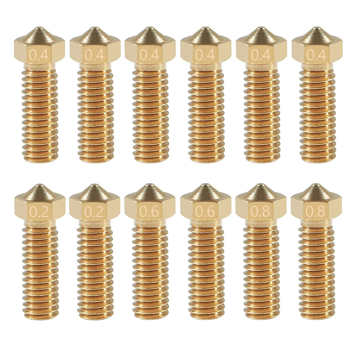 Alamscn 12Pcs V6 Volcano Brass Nozzle Kit 02Mm 04Mm 06Mm 08Mm Extra Extruder Nozzles 04Mm M6 175Mm Filament For 3D Printer Part