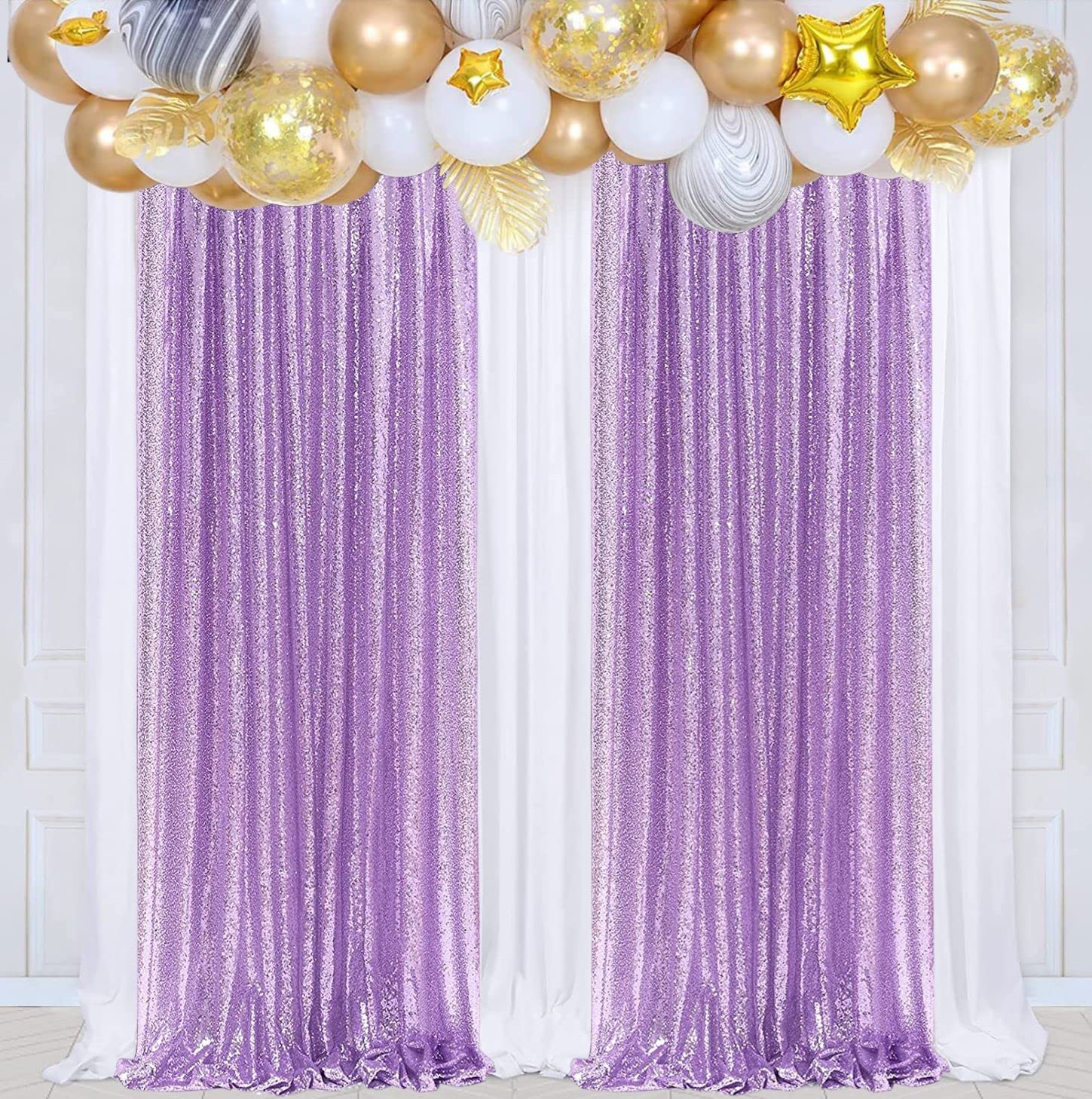 Poise3Ehome 2Pcs 2Ft X 8Ft Sequin Backdrop Curtains, Glitter Photography Background, Sequence Xmas Thanksgiving Backdrop (Lavend