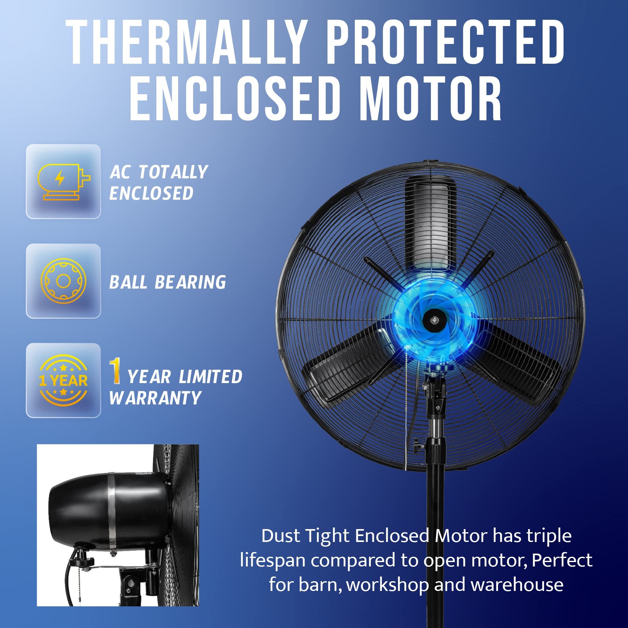 Tornado 24 Outdoor Rated Ipx4 Water-Resistant Metal Oscillating Pedestal Fan - 7600 Cfm - Cetl