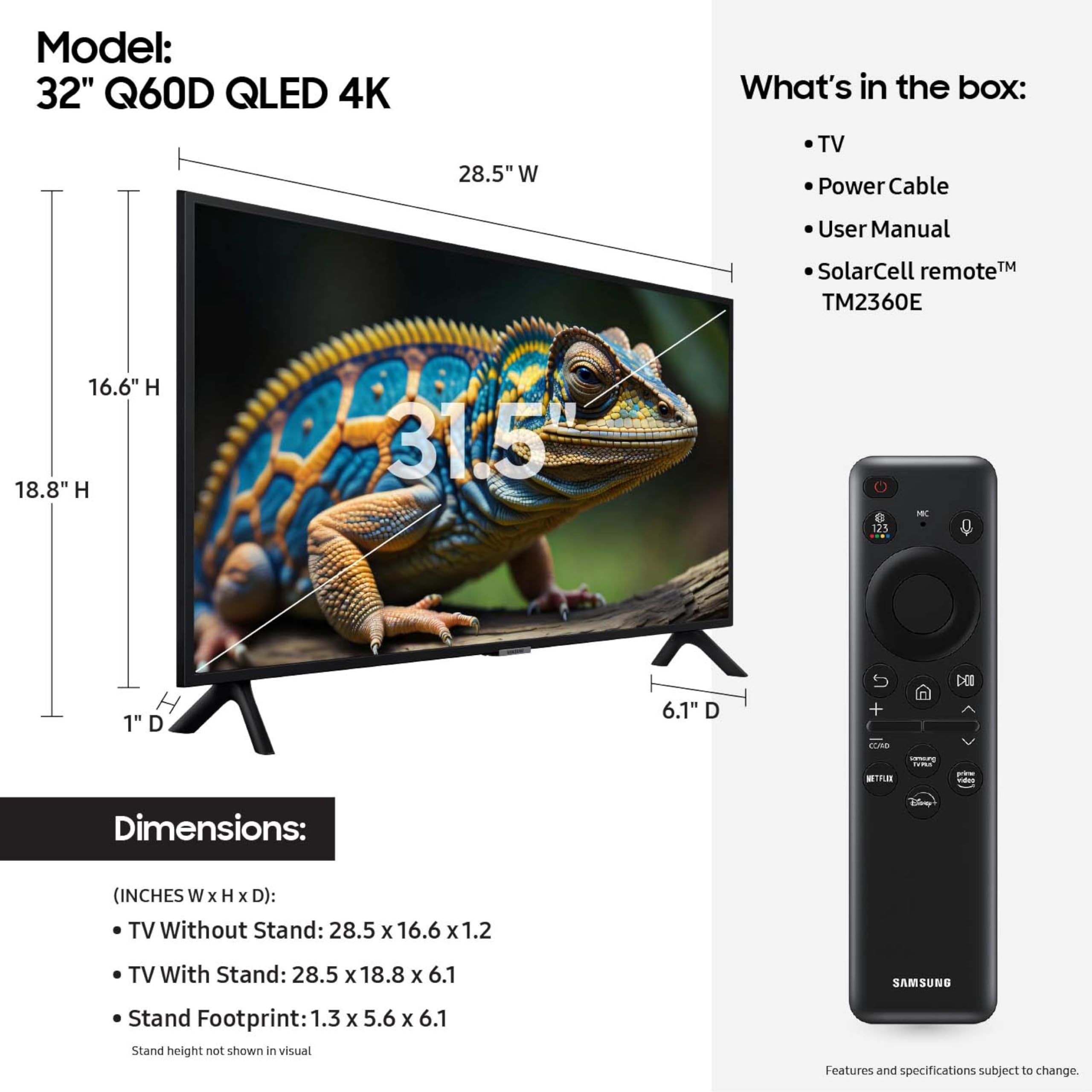 Samsung 32 Inch Class Qled 4K Q60D Series Quantum Hdr Smart Tv W/Object Tracking Sound Lite, Motion Xcelerator, Slim Design, Gam