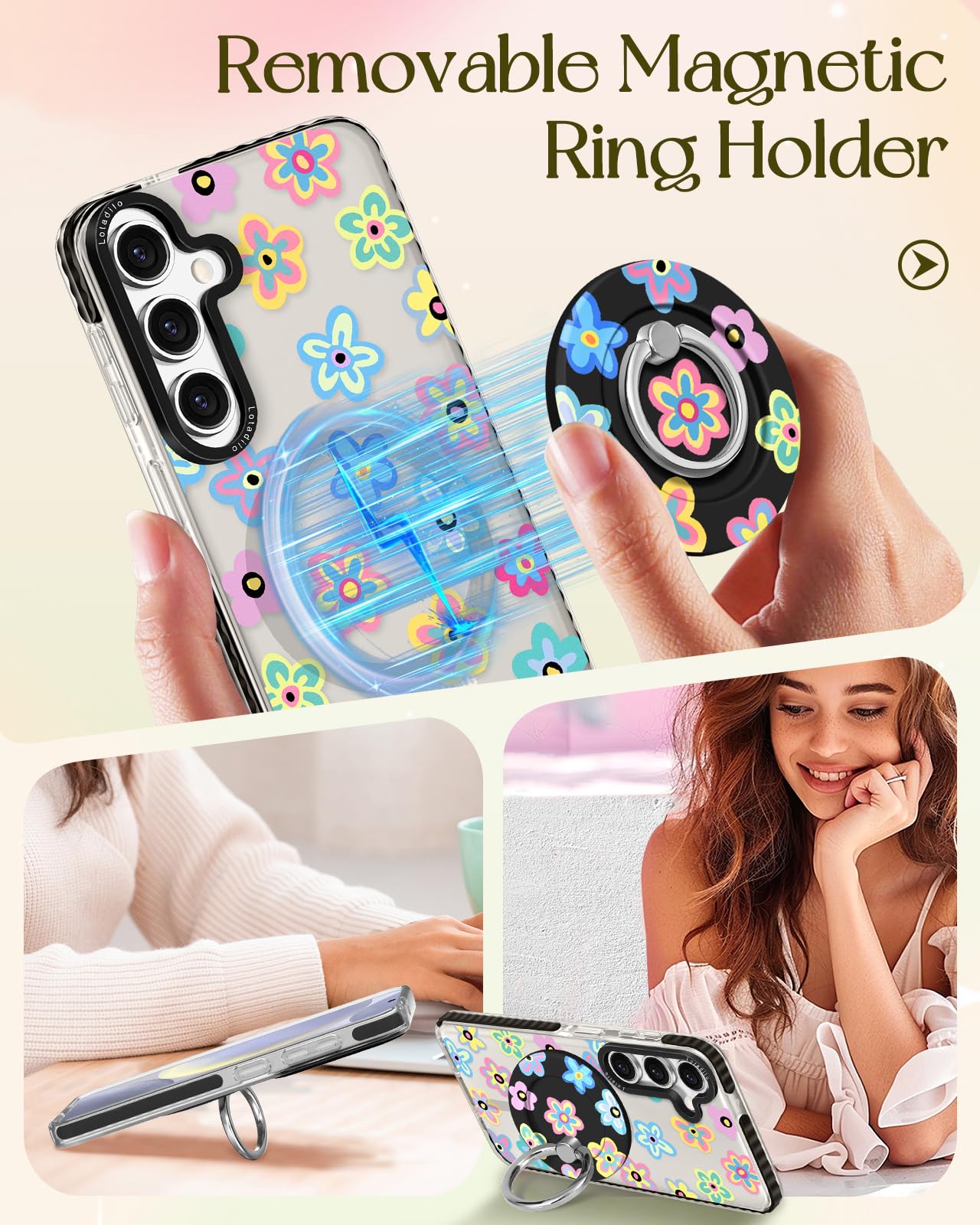 Lotadilo For Samsung Galaxy A35 5G Case For Women - Girls Cute Design Compatible With Magsafe Magnetic Ring Holder Stand Spring