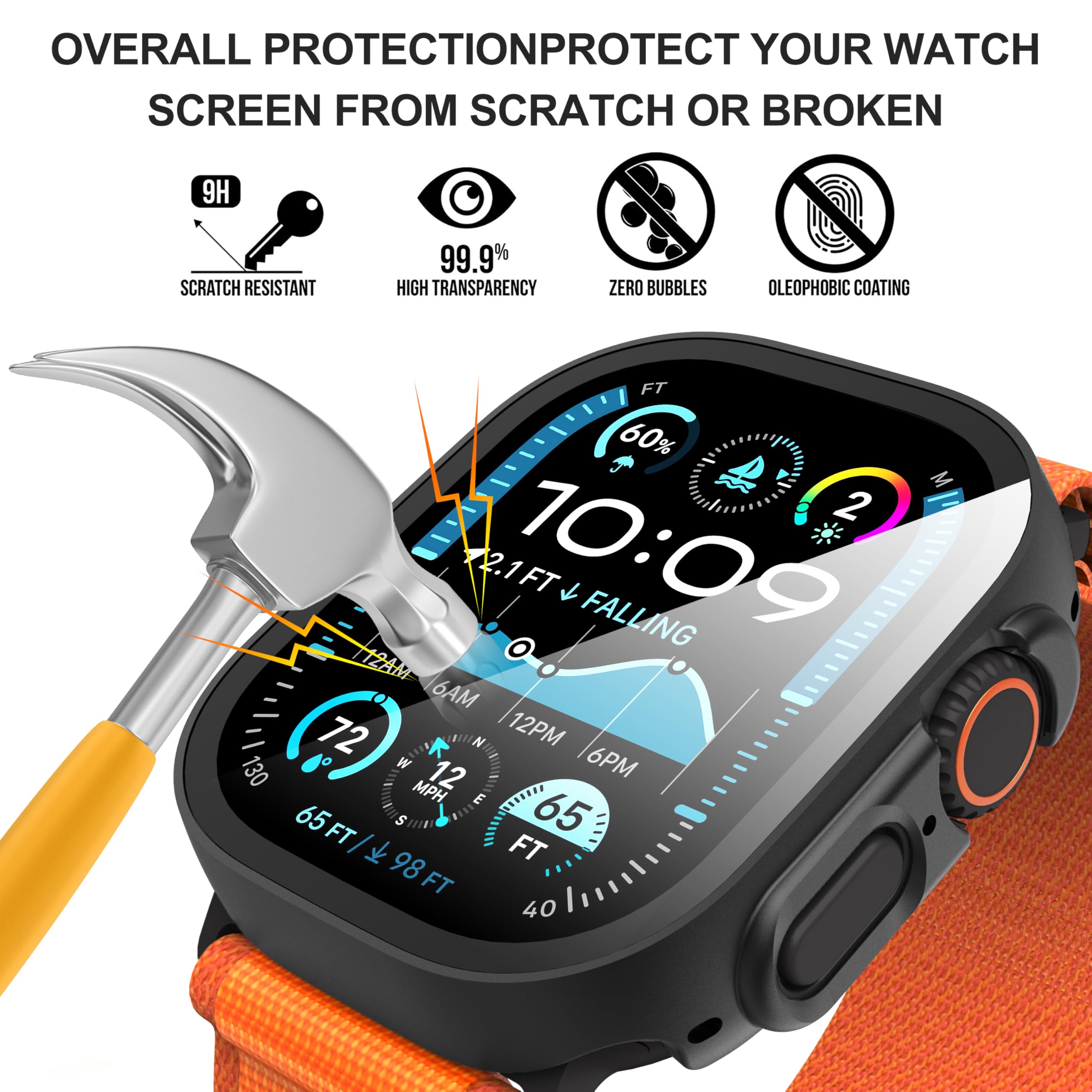 Suoman 2 Pack For Apple Watch Ultra/Ultra 2 49Mm Screen Protector Case, Tempered Glass Pc All Around Screen Protector Case Ultra
