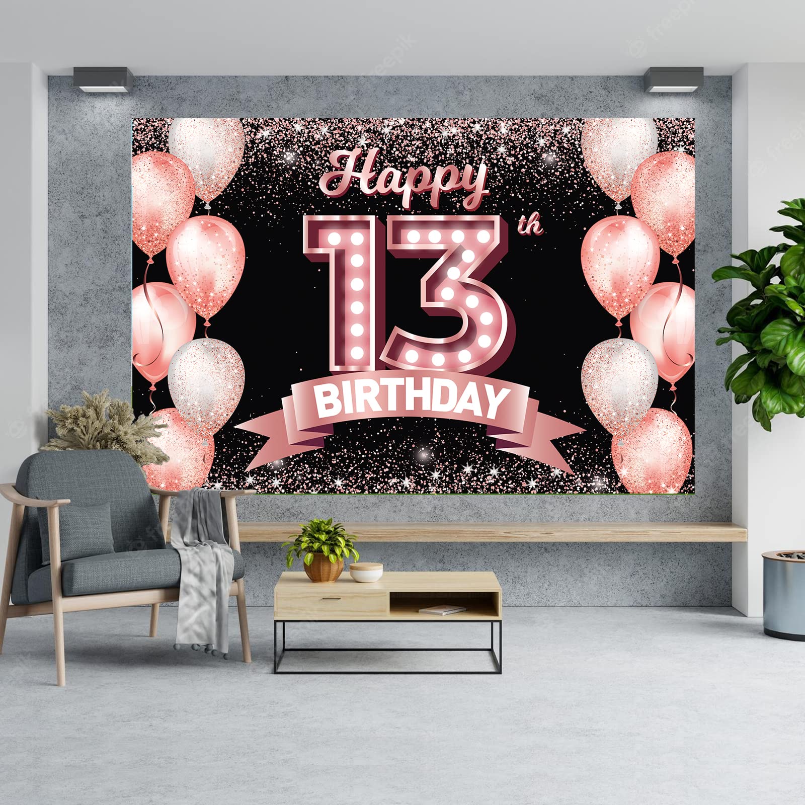 Happy 13Th Birthday Rose Gold Banner Backdrop Cheers To 13 Years Old Confetti Balloons Theme Decor Decorations For Girls 13 Year