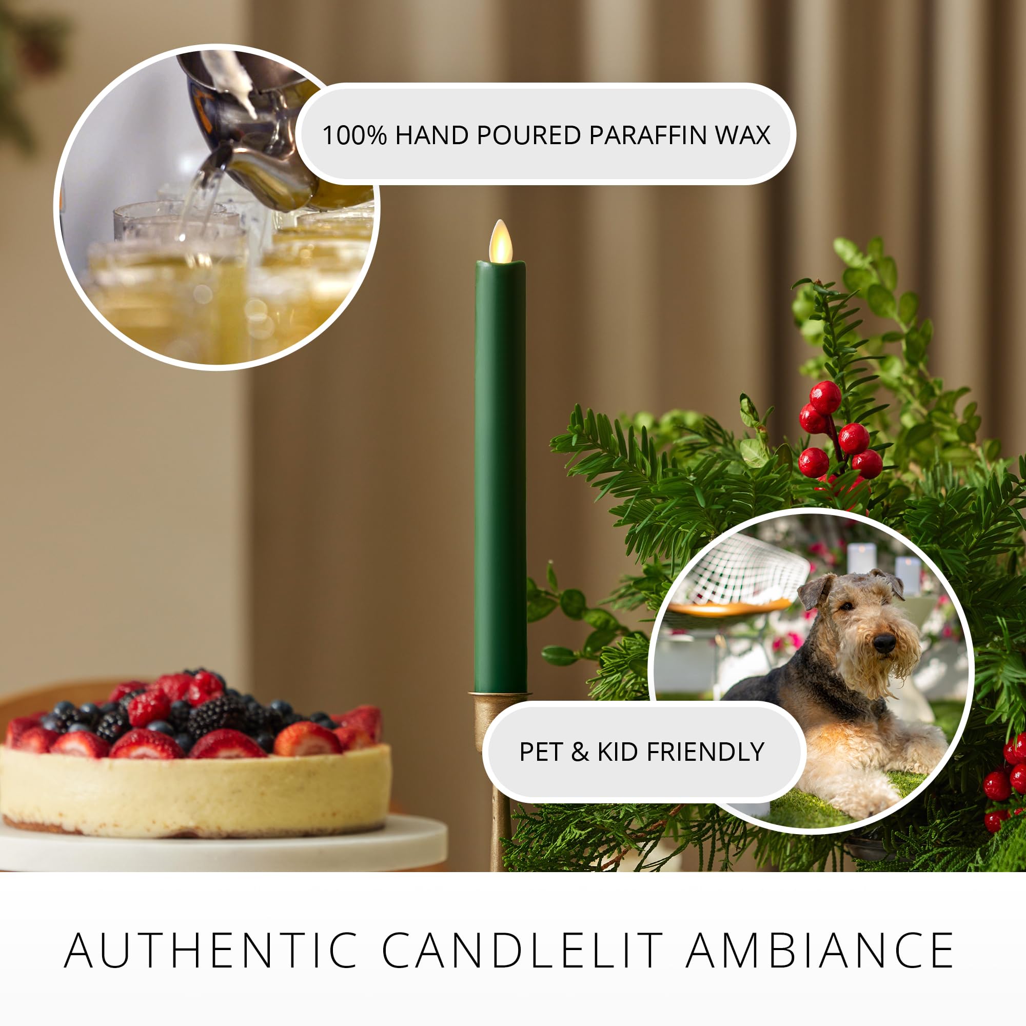 Luminara   Flameless Battery Operated Taper Candle   Holiday Green   Pack Of 1 1X9.5   Led Flickering Flame   Realistic Safe For