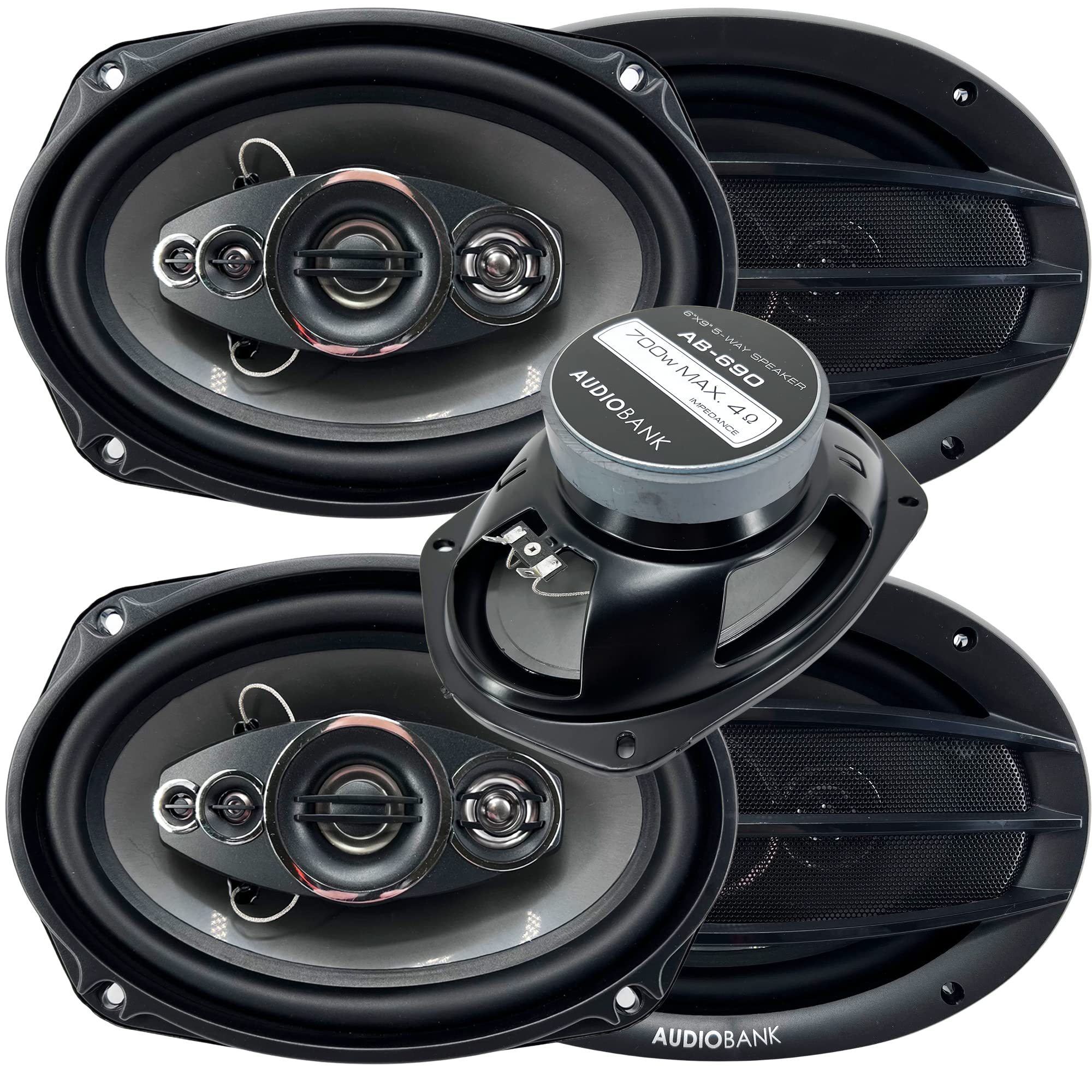 Audiobank 4X Ab 690 6''X9'' 5 Way Car Audio Stereo Coaxial Speakers 1400 Watts Peak Power Handling All Speakers With 4 Ohms Impe