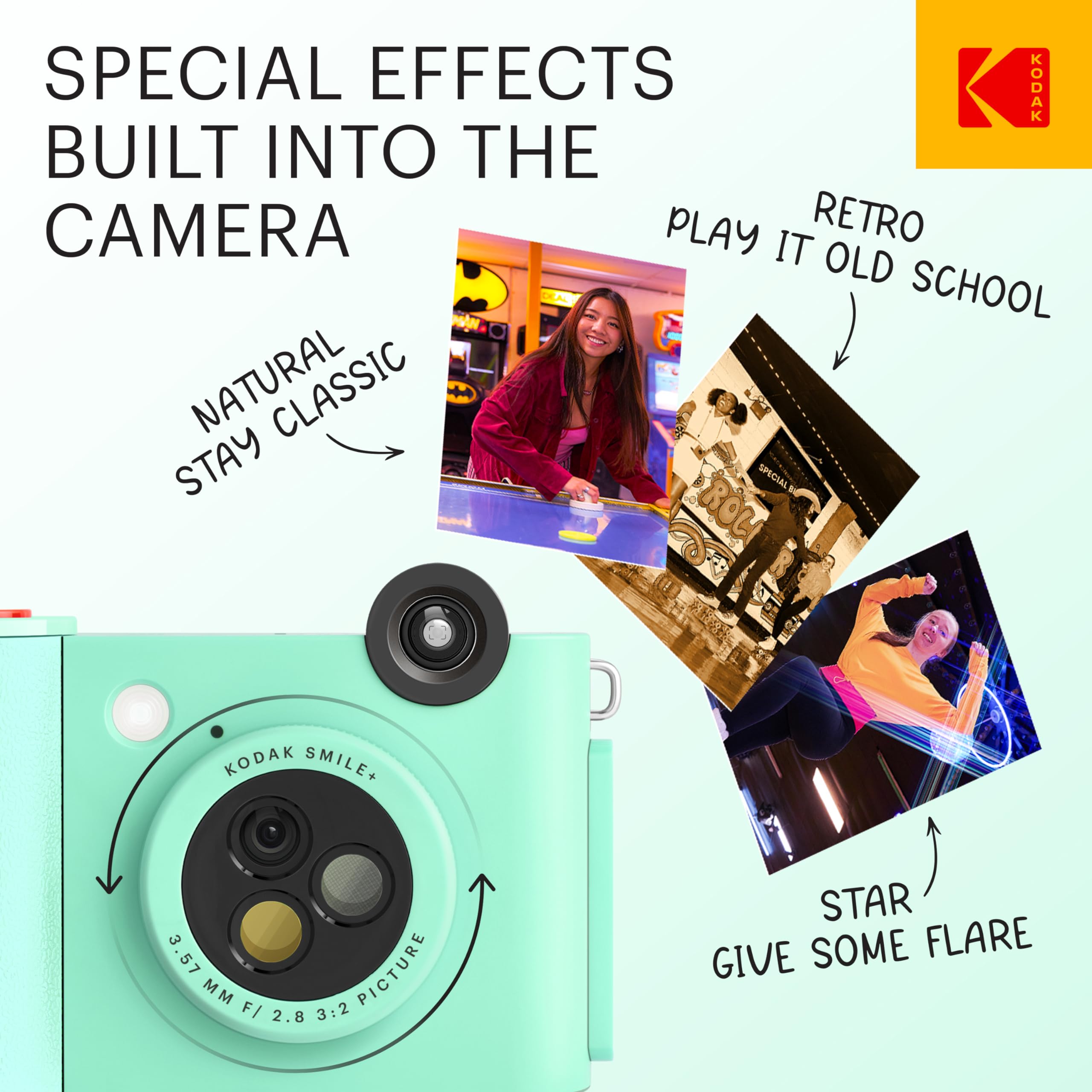 Kodak Smile+ Wireless Digital Instant Print Camera With Effect-Changing Lens, 2X3    Zink Sticky-Backed Photo Prints Mint Green