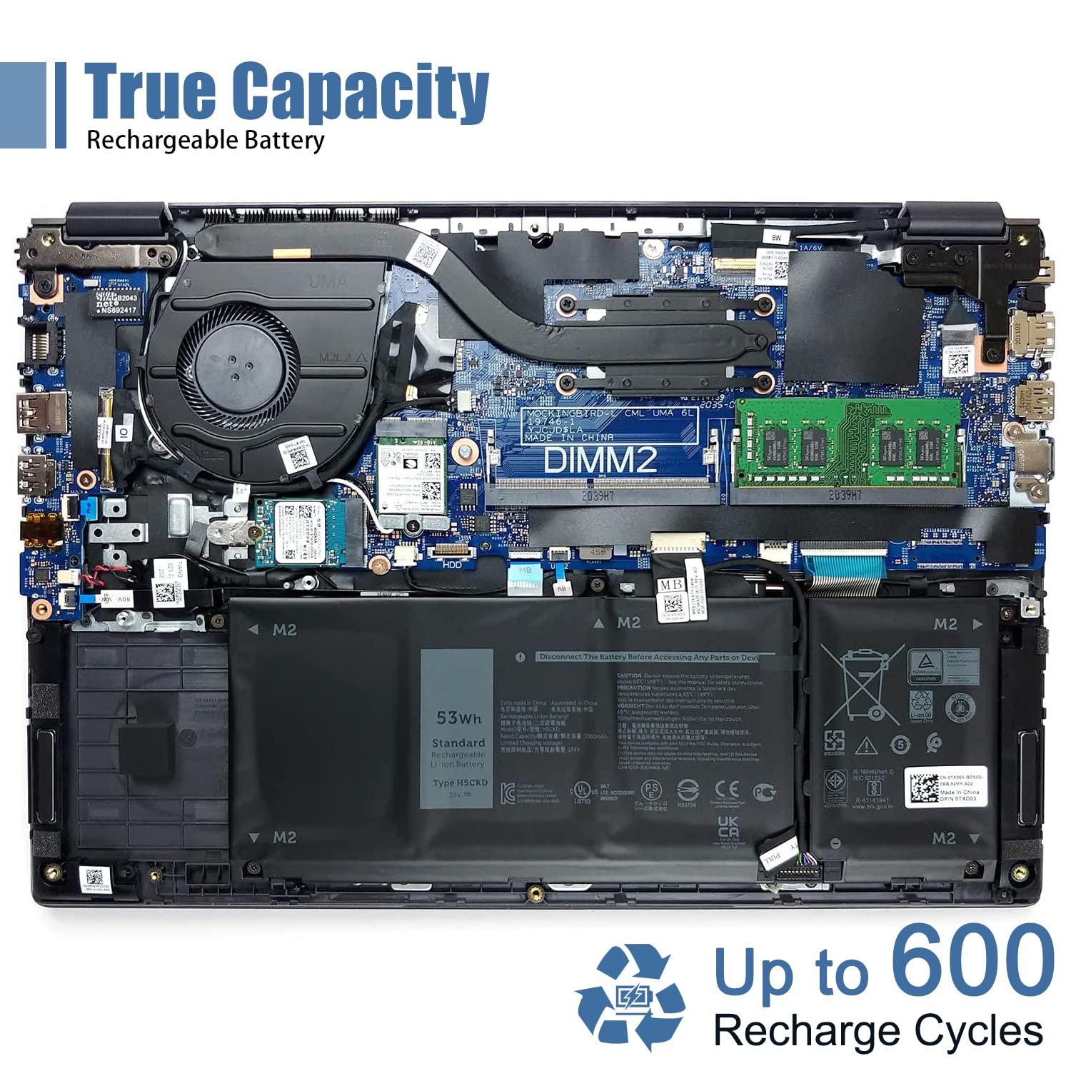 Vanpir H5Ckd Laptop Battery, 15V 53Wh 3360Mah Compatible With Dell Vostro 5300 5401 5501 Latitude 3410 3510 Inspiron 5300 5401 5