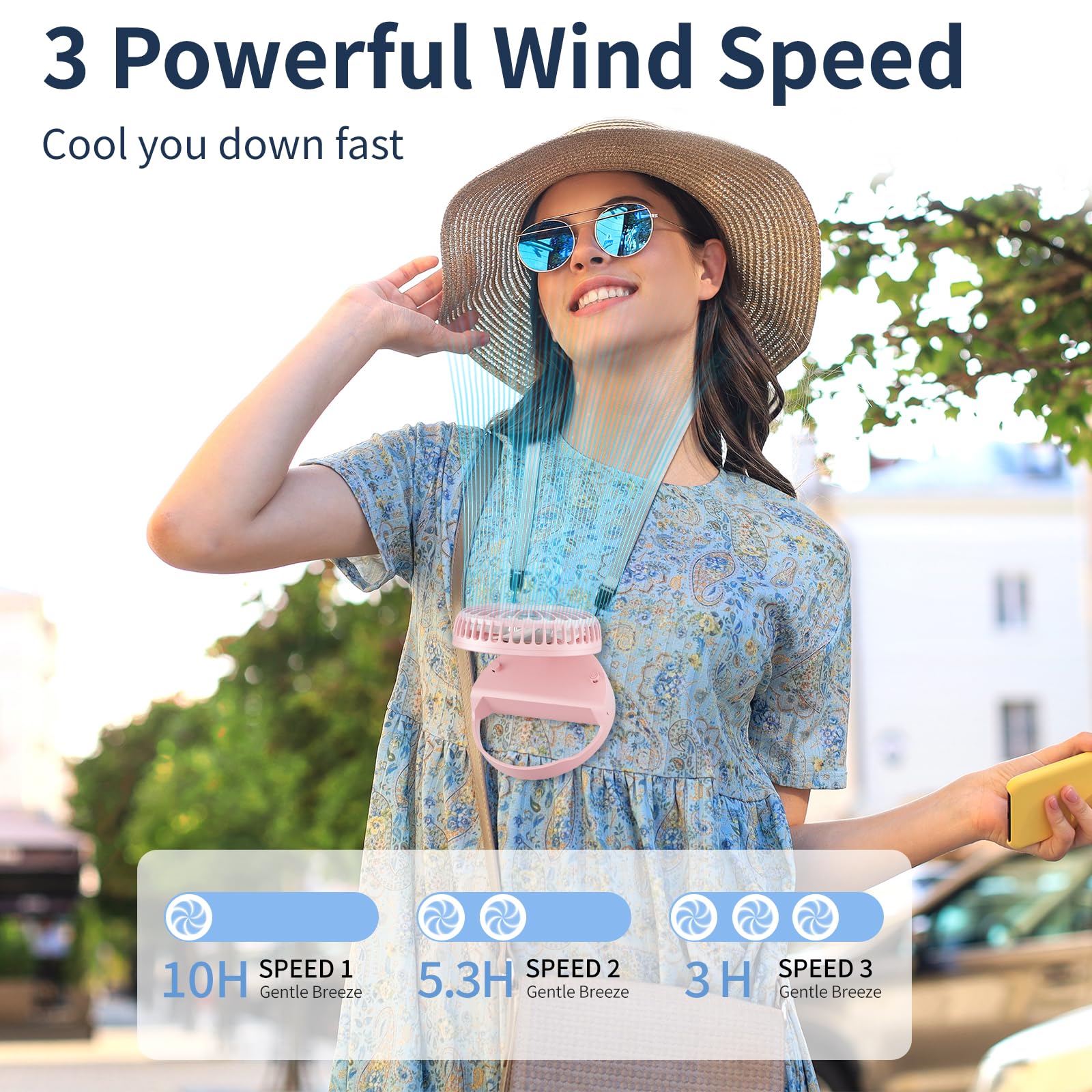 Handfan Handheld Rechargeable Fan Portable, Hands Free Neck Fan, Battery Operated Hand Fan [3 10 Working Hours] With 180 Foldabl