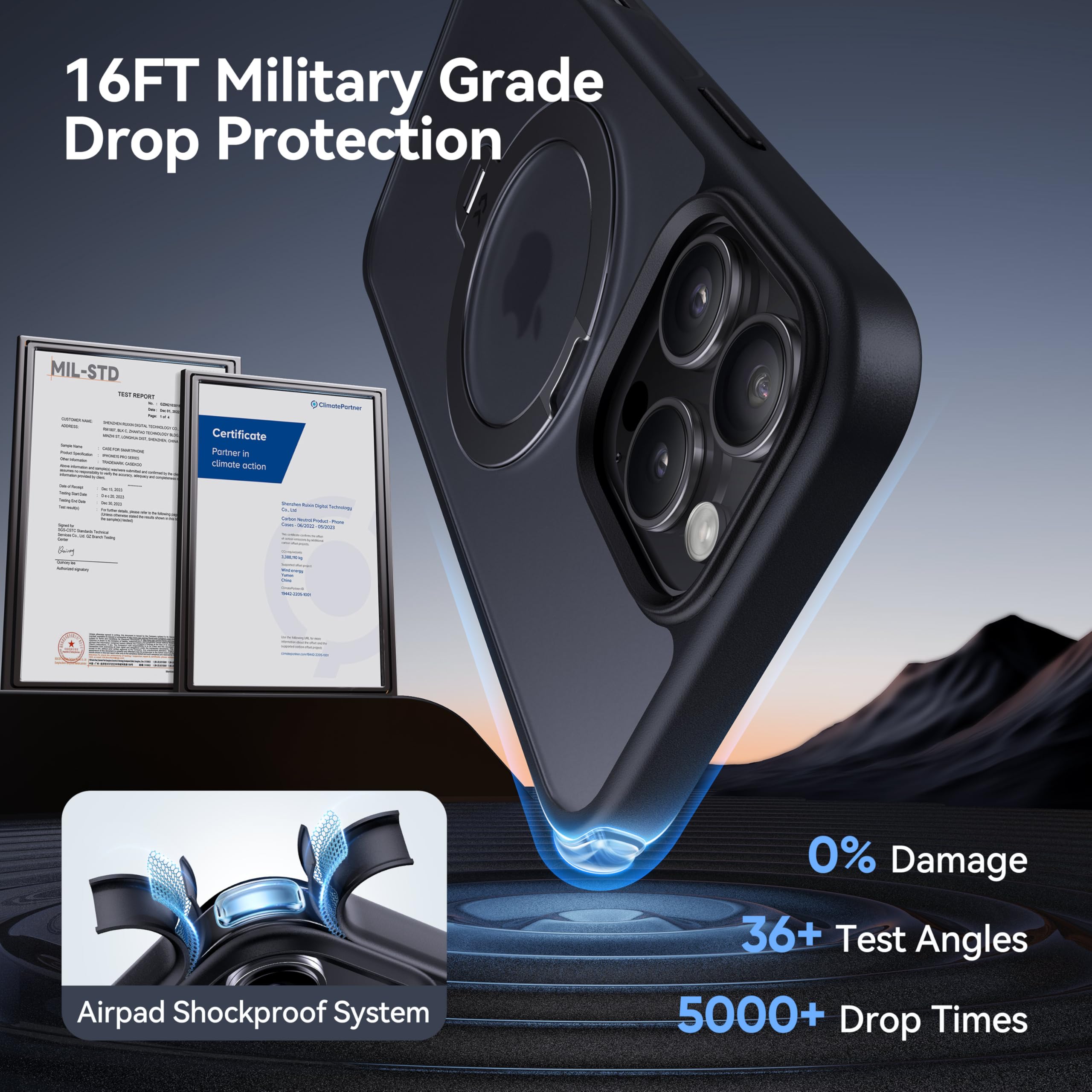 Casekoo Patented 360 Spin Magnetic Stand For Iphone 14 Pro Max Case [Military Drop Protection] [Compatible With Magsafe] Matte T