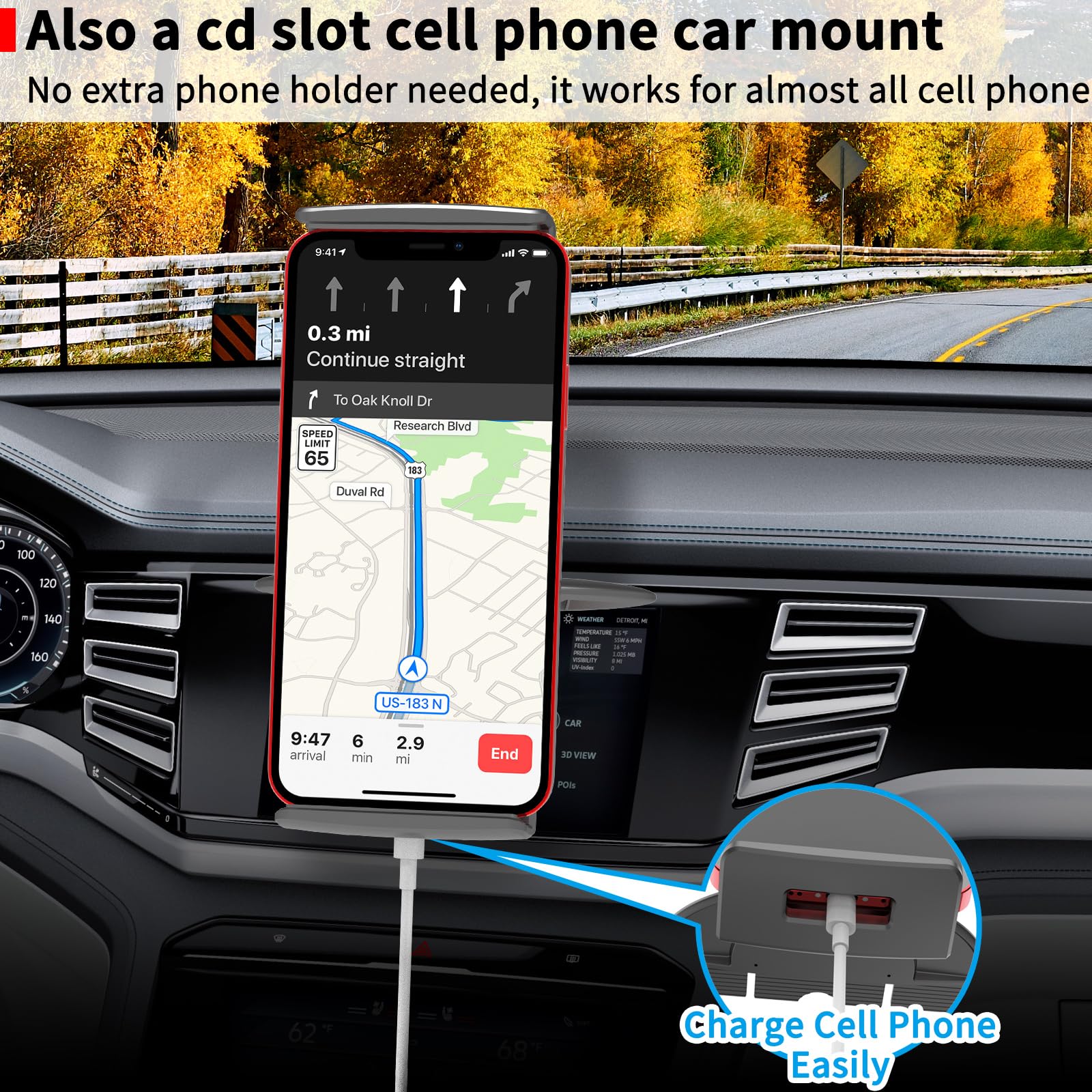 Apps2Car Universal Car Mount [2 In 1] Cd Slot Tablet Car Mount For 4.7 13 Inch Tablet, Cell Phone Holder For Iphone Samsung Z Fold 5 4 3 2 1, Tablet Car Mount Dash Holder Stand For Ipad Pro Air Mini