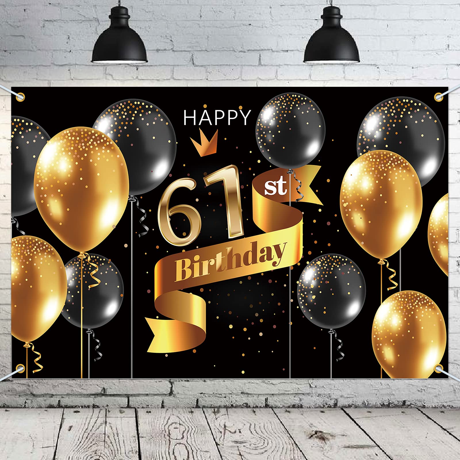 Pakboom Happy 61St Birthday Backdrop Banner   61 Birthday Party Decorations Supplies For Men   Black Gold 3.9 X 5.9Ft