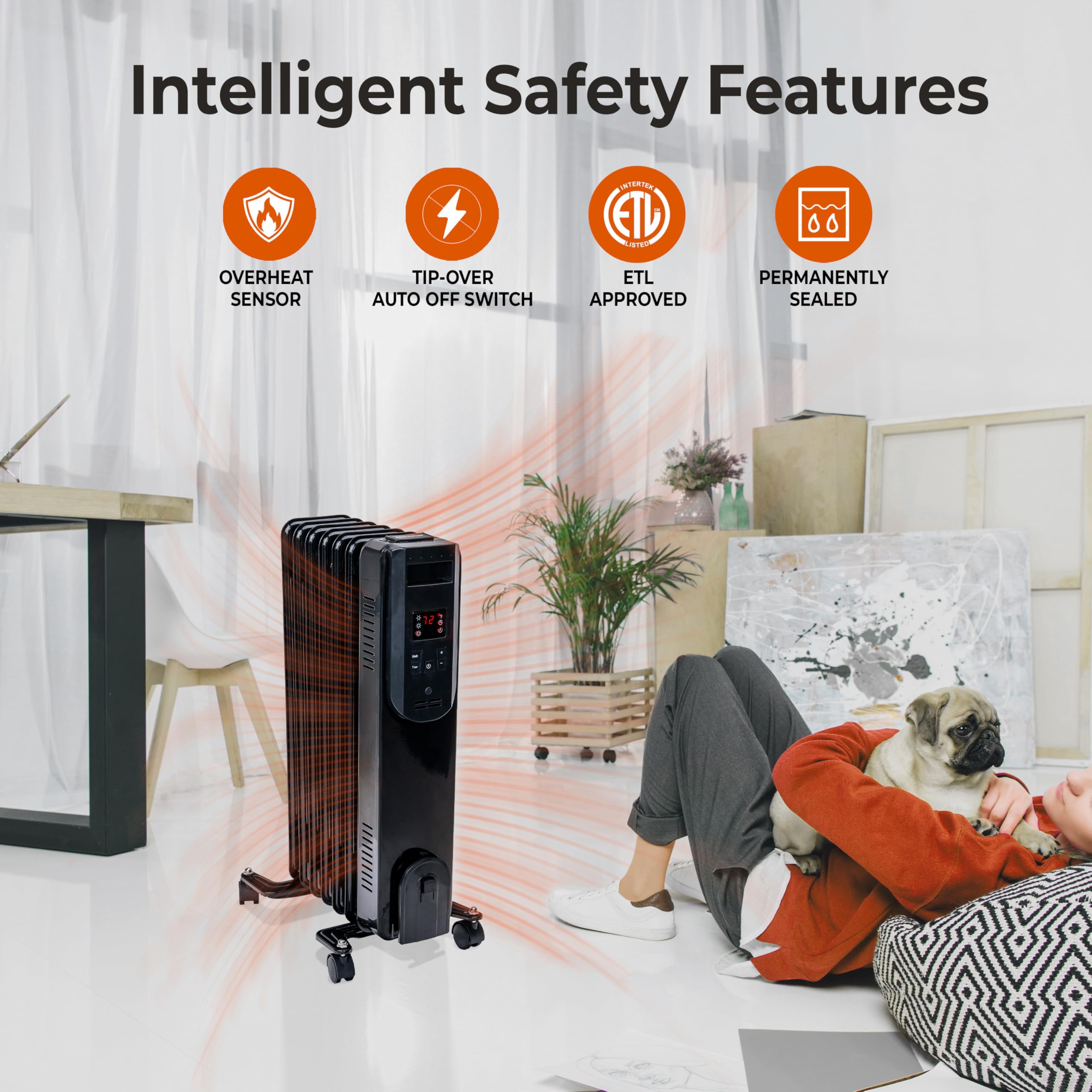 Comfort Zone Radiator Heater, Sealed Oil Filled Space Heater, Remote Control, Never Refill, Digital Display, Adjustable Thermost