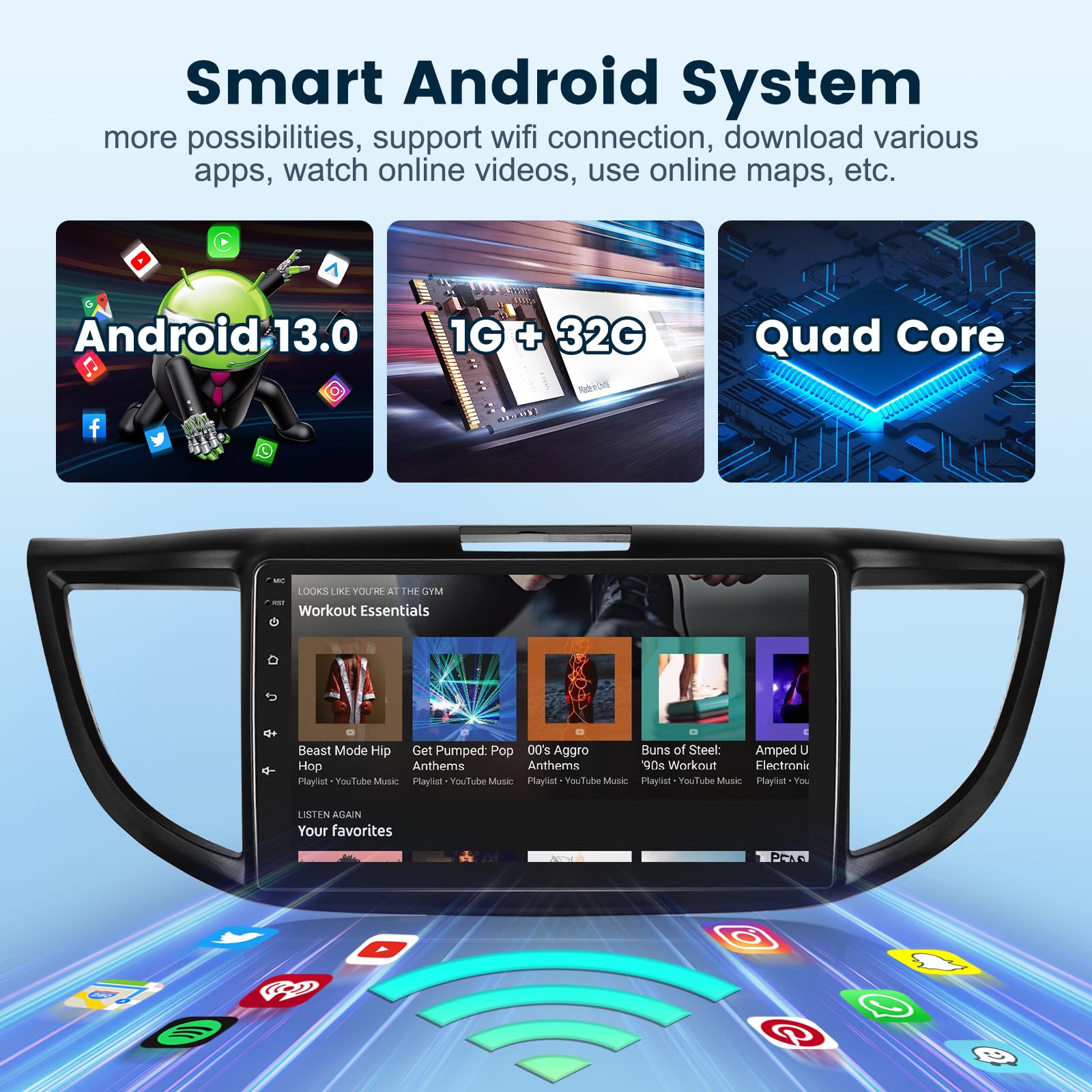 Android 13 Car Stereo For Honda Crv 2012 2013 2014 2015 2016 With Wireless Carplay Android Auto, 9 Inch Touch Screen Car Radio,