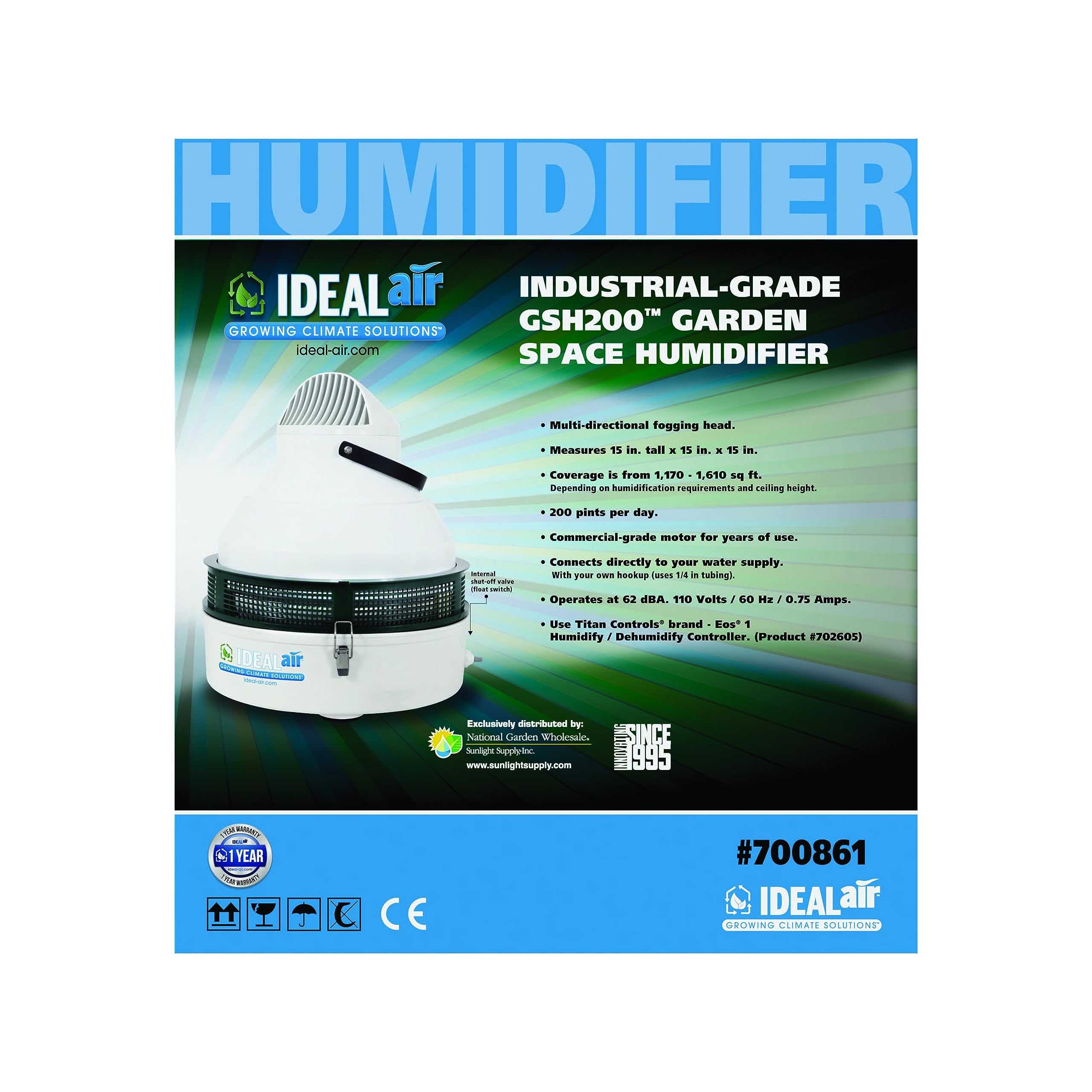Ideal Air Industrial Grade Humidifier With Multi Directional Fogging Head, Indoor Plant Humidifier For Large Rooms, 200 Pints