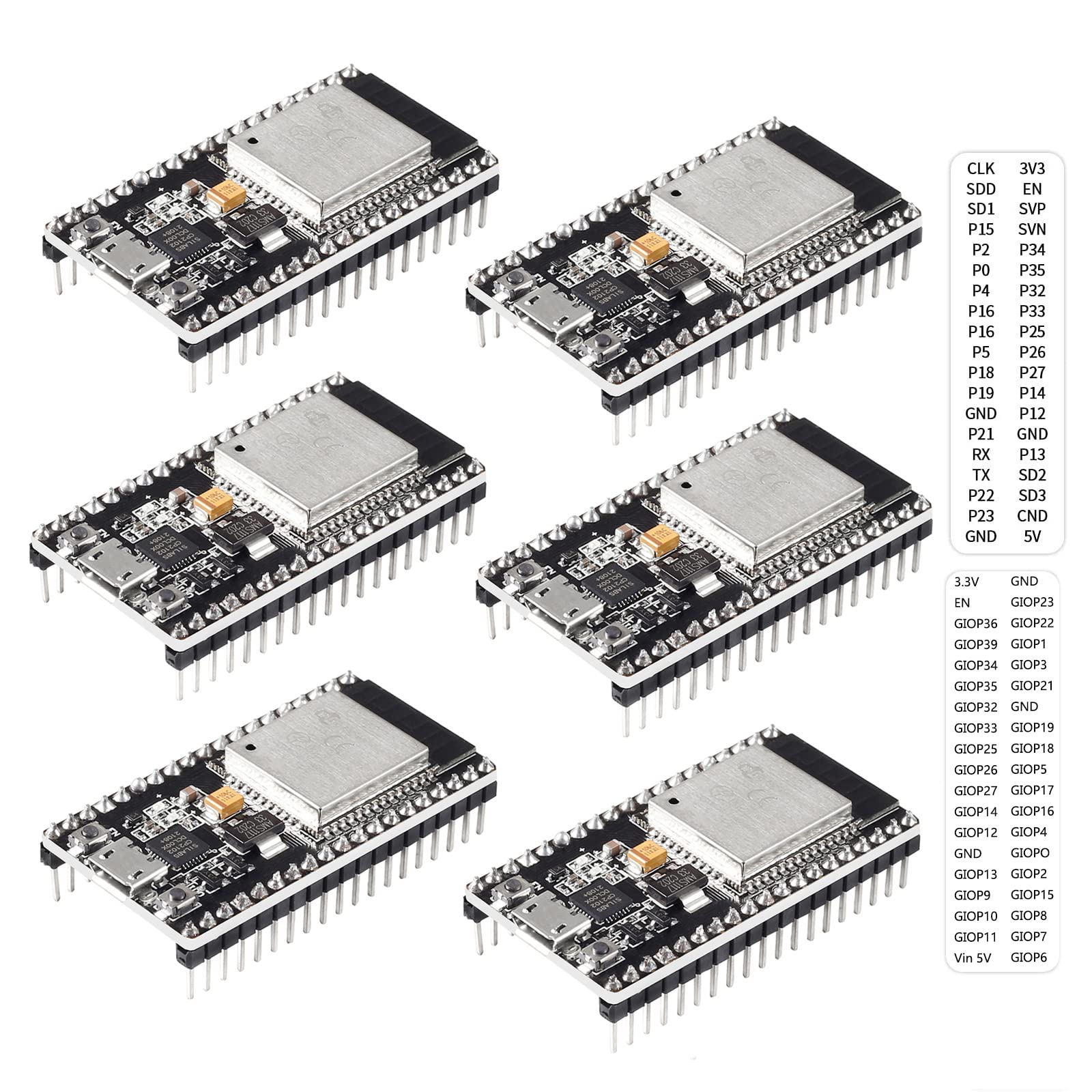 6Pcs Esp32 Development Board Wifi + Bluetooth Microcontroller Dual Cores Esp 32 Esp 32S Board Esp Wroom 32 Cp2102 Chip 38Pin Nar