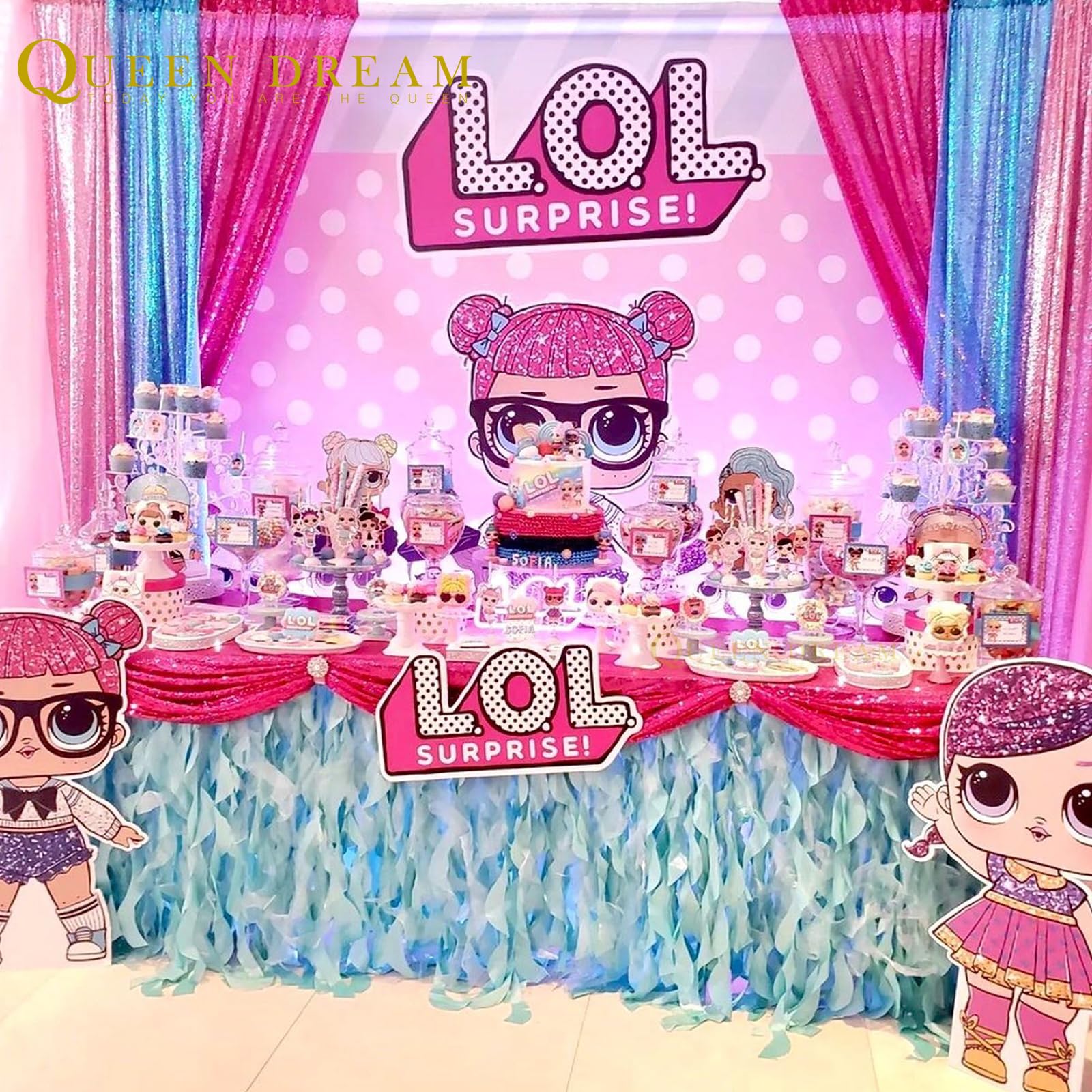 Baby Blue Christmas Backdrop Curtains 4 Pieces 2Ftx8Ft Sequin Photography Background Curtain For Party Decoration