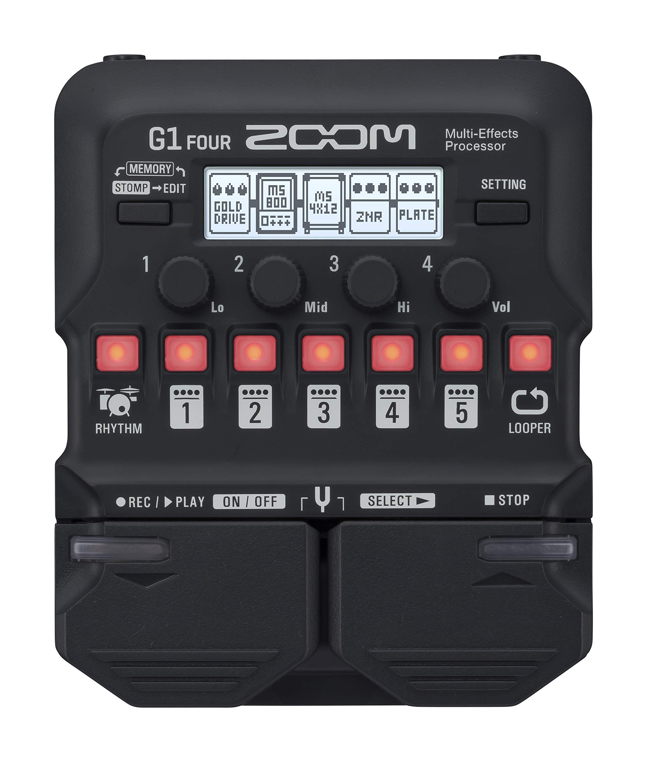 Zoom G1 Four Guitar Multi Effects Processor Pedal, With 60+ Built In Effects, Amp Modeling, Looper, Rhythm Section, Tuner, Batte